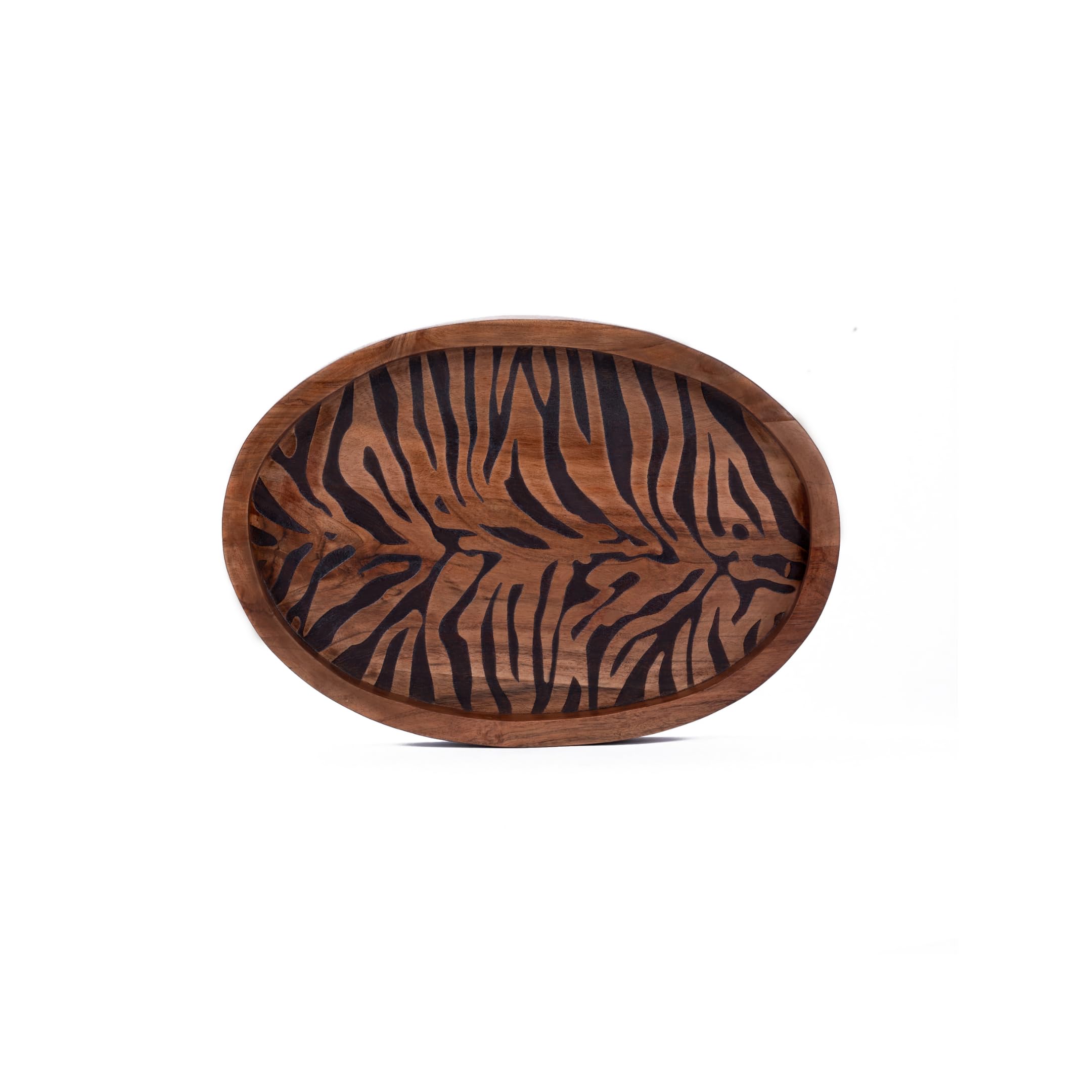 QIQAA Acacia Wood Black Etching Serengeti Tiger Tray | Bathroom Decor, Vanity Organizer, Coffee Table Decor, Jewelry Tray, 16x11x2