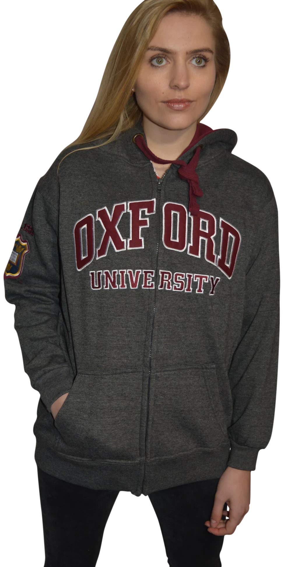Myoxford Unisex Charcoal Oxford University Licensed Zipped Hoodie | Premium 300 Gsm Fleece Sweatshirt With Oxford Crest Embroidery | Sizes Xs–Xl (L)