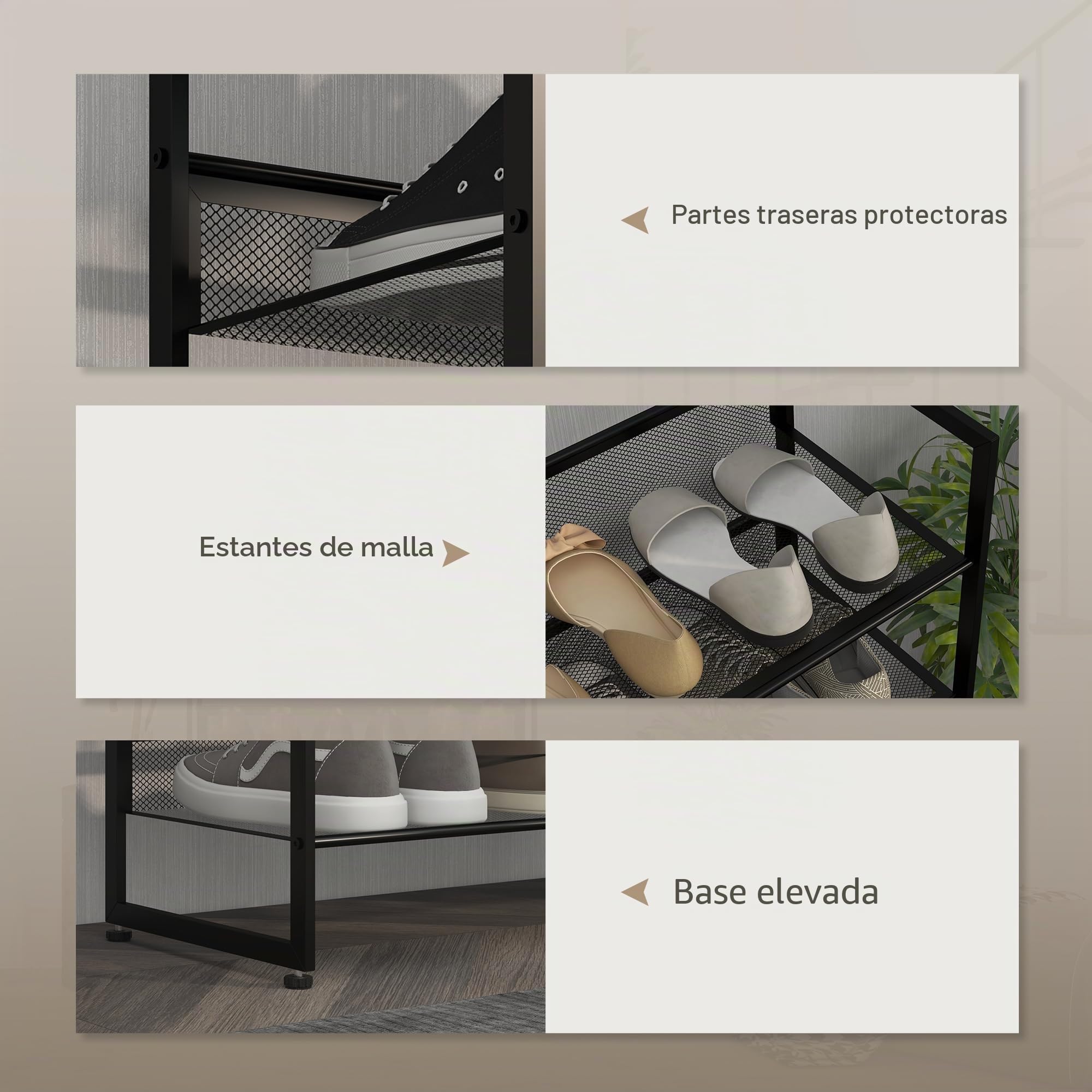 HOMCOM Estante para zapatos 5 niveles, 15 pares, Negro | Estante para zapatos, almacenamiento ahorrador de espacio, organizador para entrada, pasillo