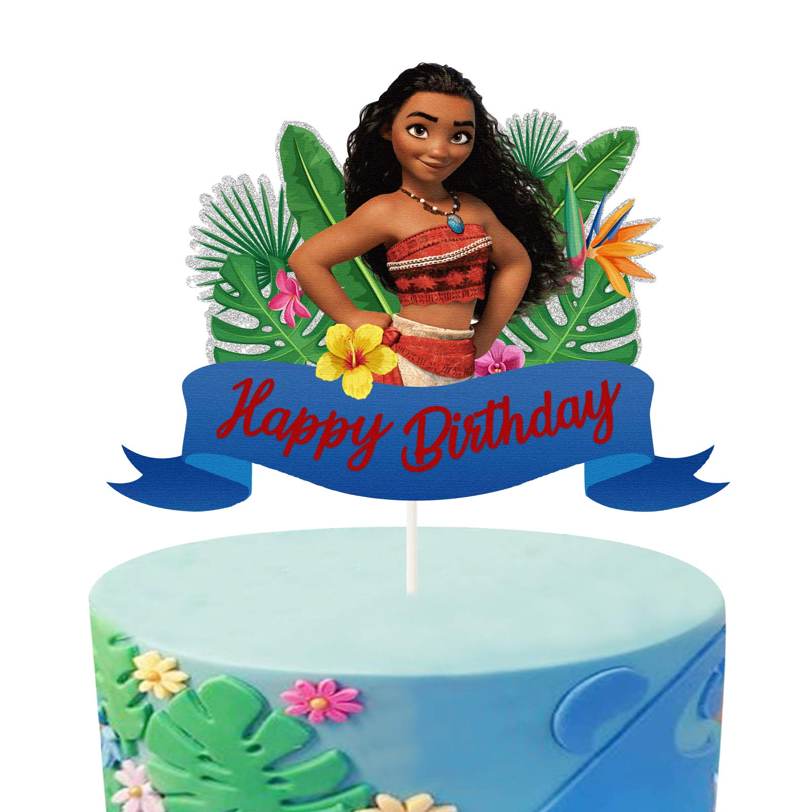 Glitter Moana Happy Birthday Cake Topper, Ocean Princess Theme Birthday Party Suppliers, Disney Princess Moana Inspired Cake Decoration, Princess Party Favor