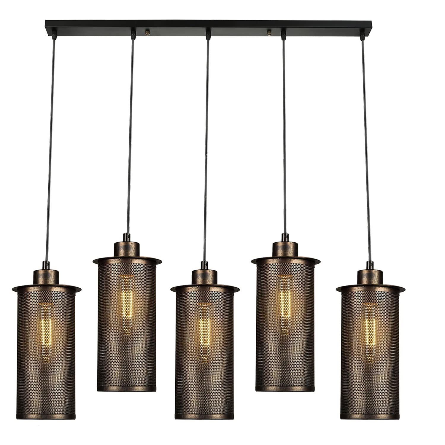 LEDSone Vintage Retro 5 Way Ceiling Pendant Light Cluster Light Fitting Brushed Copper Barrel Cage Lampshades, UK E27 Holder Lighting Kit (5 Head)