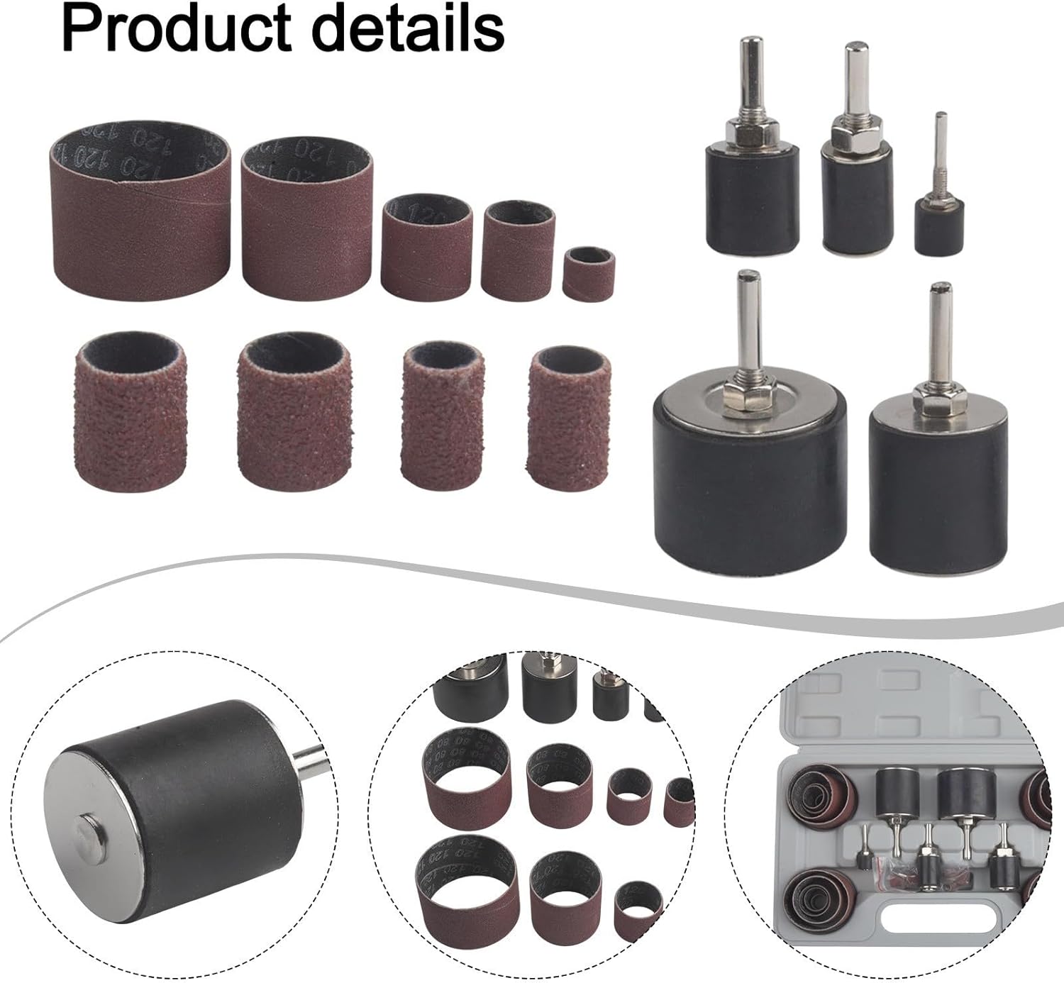 37-Piece Sanding Drum Kit Spindle Sander Sleeve Assortment for Rotary Tools, Woodworking Drill Press Attachment with Rubber Mandrels for Metal Plastic Stone