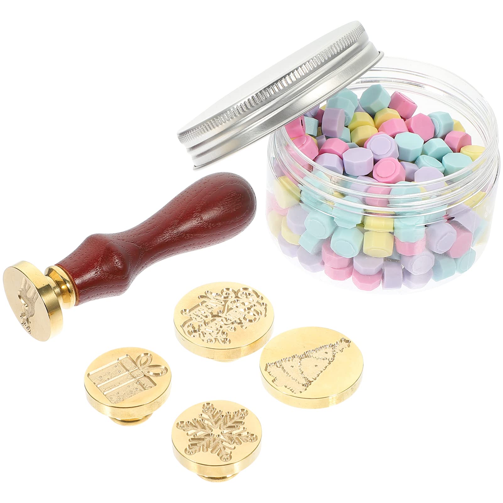 NUOBESTY 5 Sätze Weihnachtssiegelstempel Wachserhitzer Wachssiegel handgemachte handmade weihnachtsdeko weihnachten deko Stempel im schönen Stil Siegelstempel-Set Kupfer