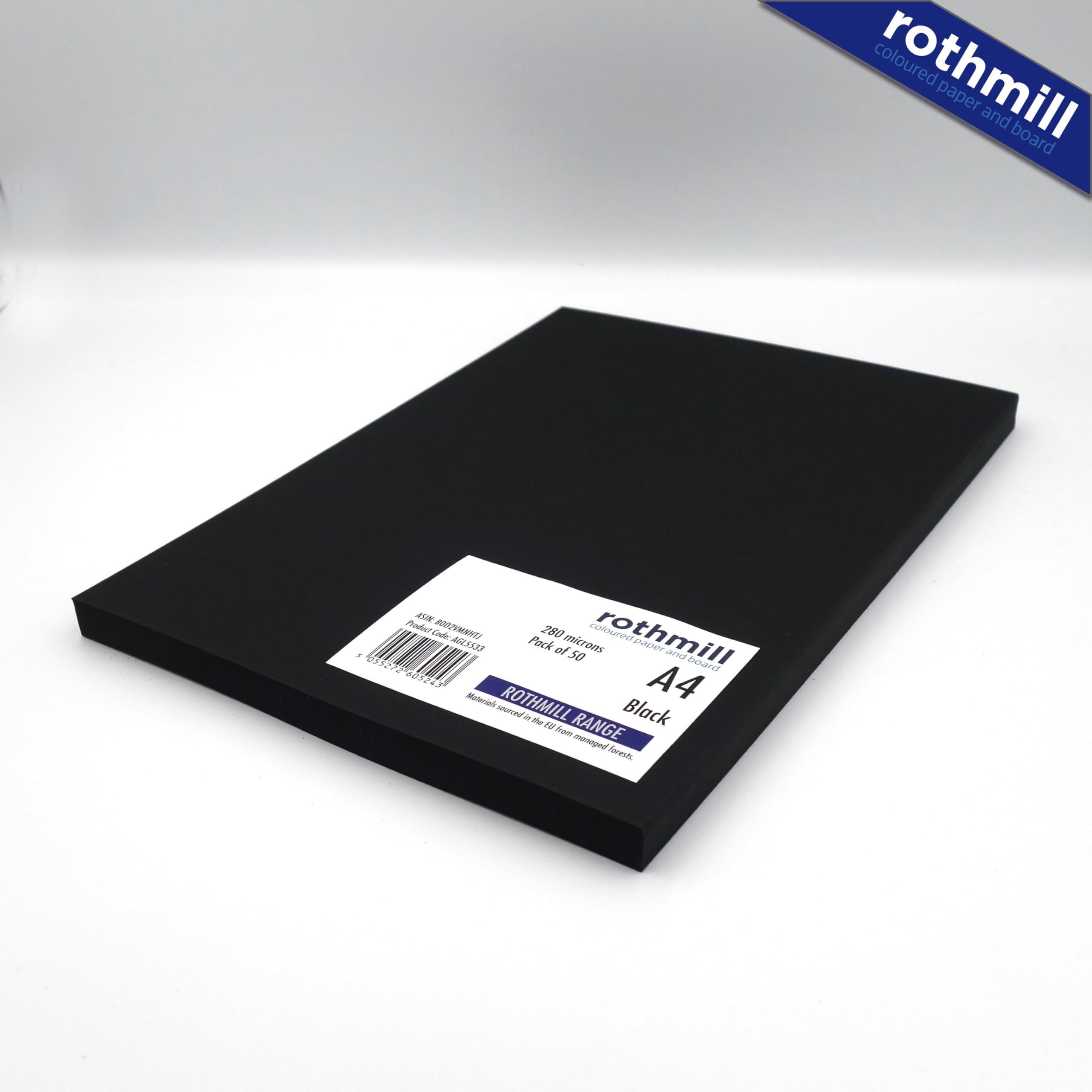 Rothmill A4 Black Card Stock - 210gsm - 280 Micron - 50 Sheets - Image 2