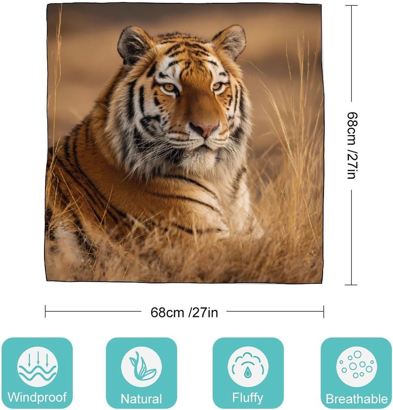 Tiger Silk-Like Square Scarf for Women Vintage Printed Neck Scarf Bandanas Hair Scarves