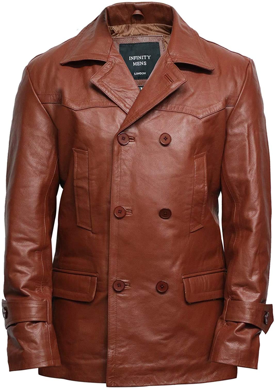 BRANDSLOCK Mens Real Leather World War 2 German Military U Boat Captains Jacket Military Style Real Vintage (5XL, Tan)