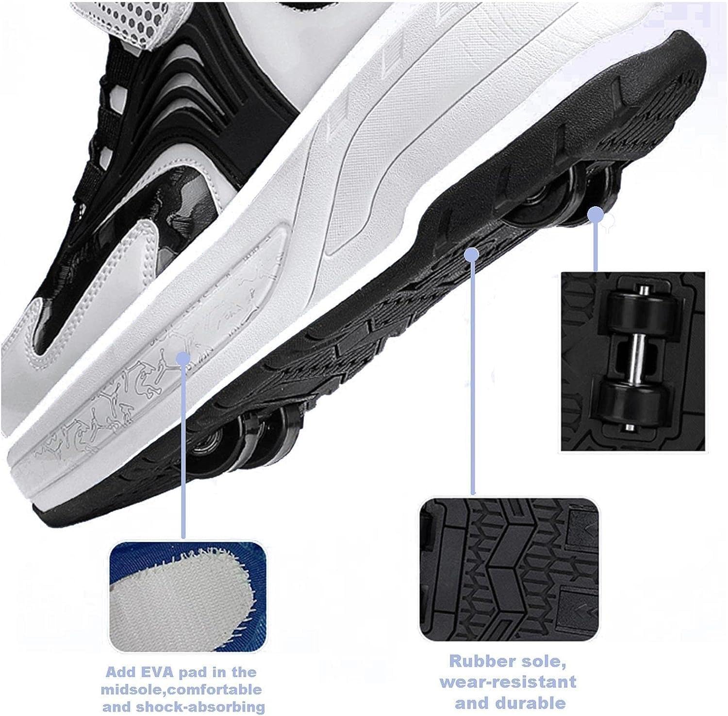 Generisch Schuhe Mit Rollen 2-in-1-Rollschuhe, Schuhe Mit Versteckten Rollen, Skateboard-Schuhe, Turnschuhe, 4-Rad-Rollschuhe, Laufschuhe, Verstecktes Hinterrad