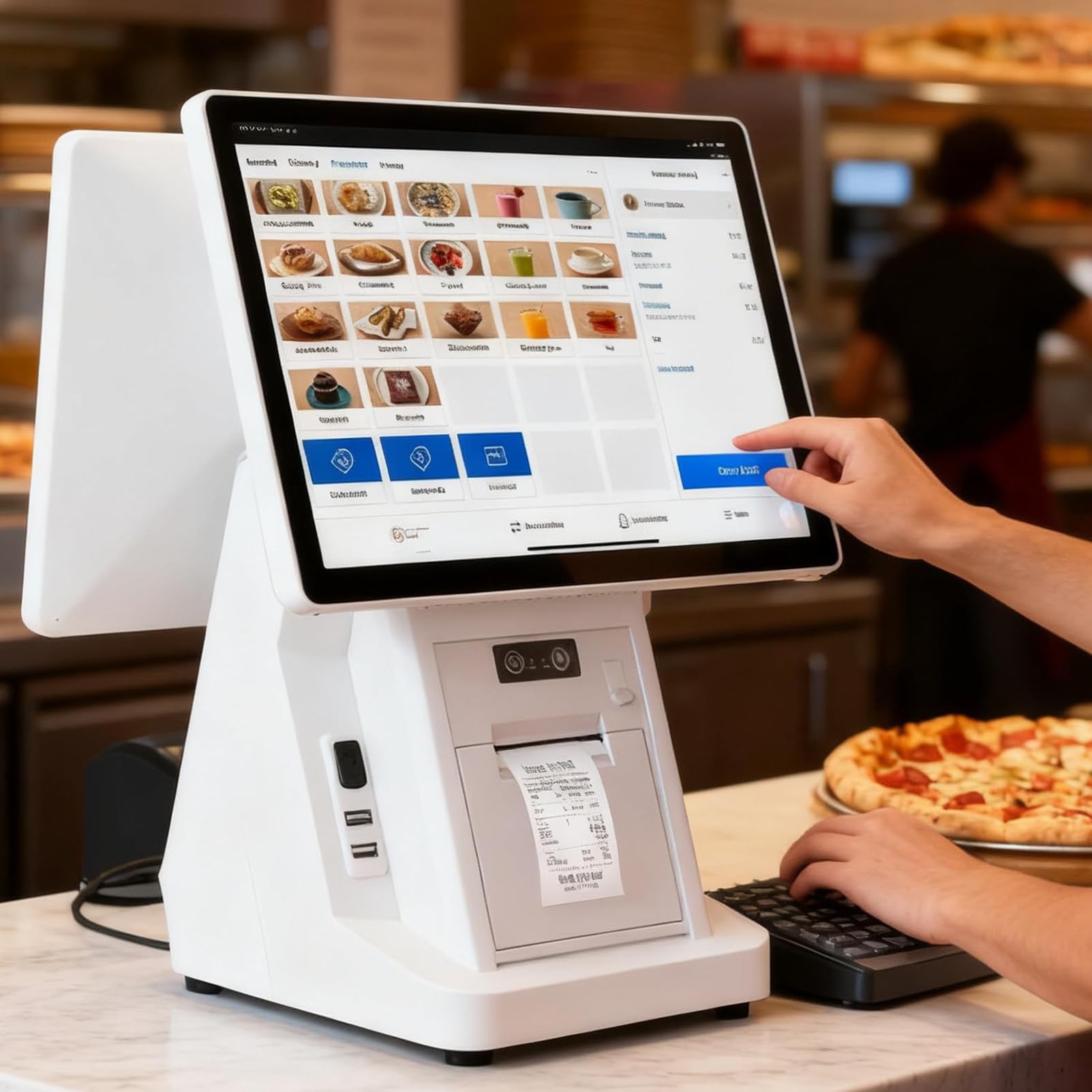 Caja Registradora Tpv Todo En Uno con Pantalla TáCtil,Caja Registradora Inteligente Todo En Uno con Impresora Incorporada, para Comercios Y Restaurantes DualScreen-A（58mm）