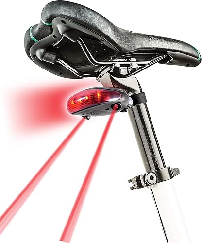 Miniatura 5 de Luz trasera LED láser para bicicleta, 5 LED, 7 modos y 2 rayos láser, luz trasera para bicicleta - Luz de bicicleta con 2 botones distintivos -