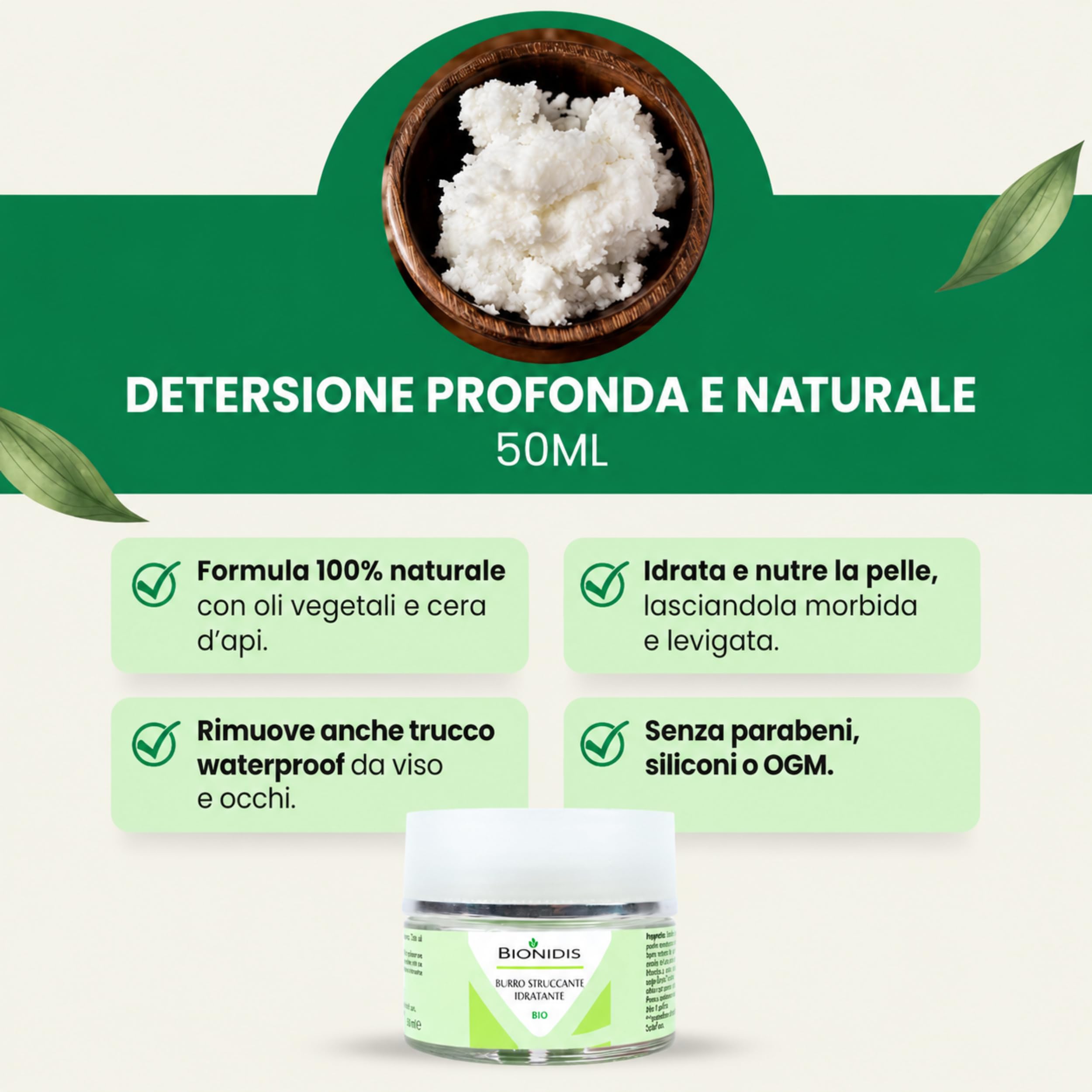 Burro Struccante Naturale Viso e Occhi, Struccante Waterproof Idratante e Delicato