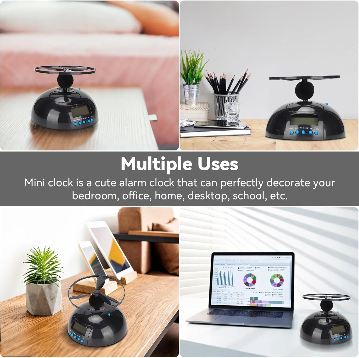 Flying Alarm Clock with Helicopter Propeller – Moving Alarm Clock on Wheels for Heavy Sleepers, Digital LED Run Away Gadget Clock, Creative Gift for Bedroom & Office Use