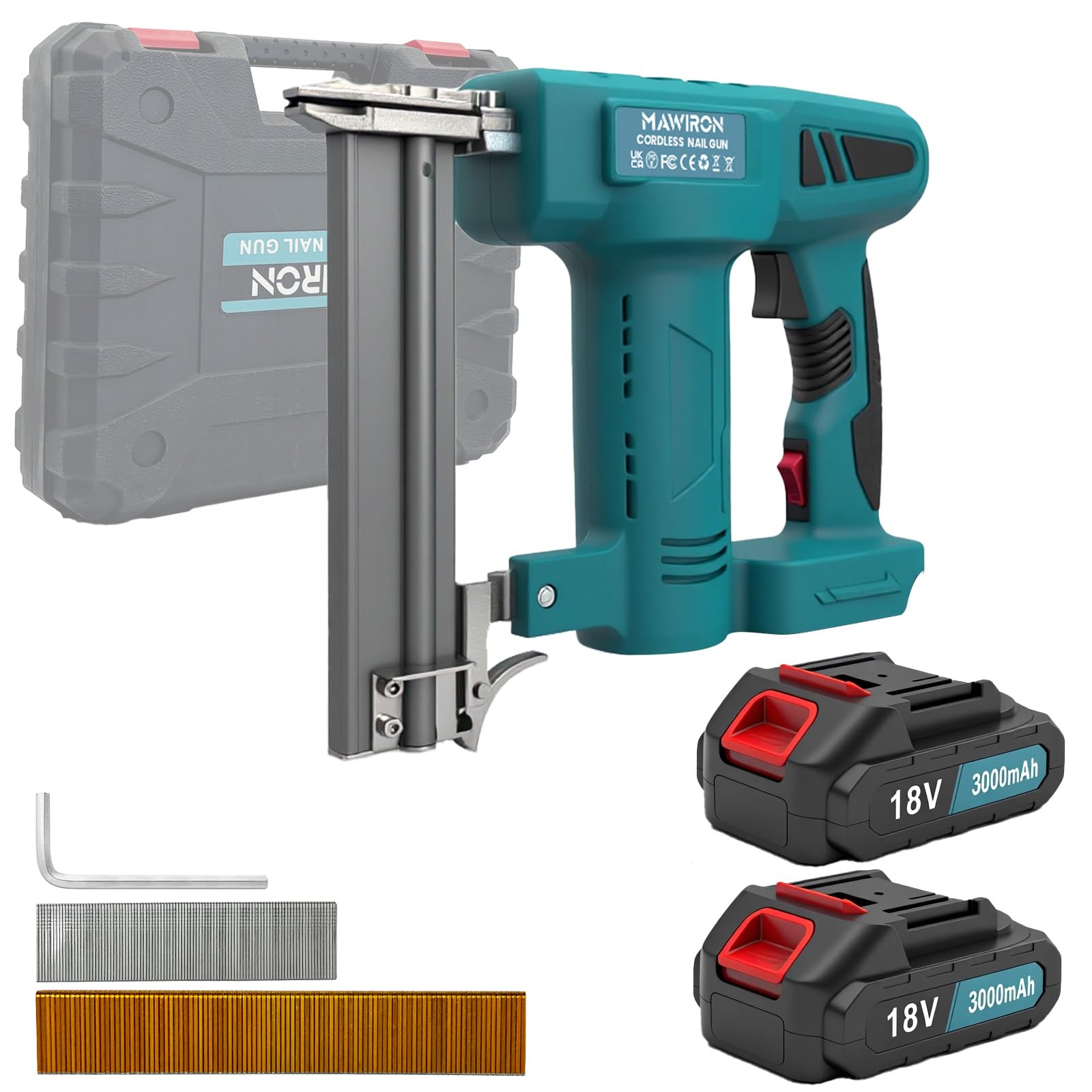 Grapadora/clavadora inalámbrica compatible con batería Makita de 18 V, pistola de clavos eléctrica 2 en 1 con baterías de 3,0 Ah y 1000 clavos/grapas, para proyectos de bricolaje de madera (con 2