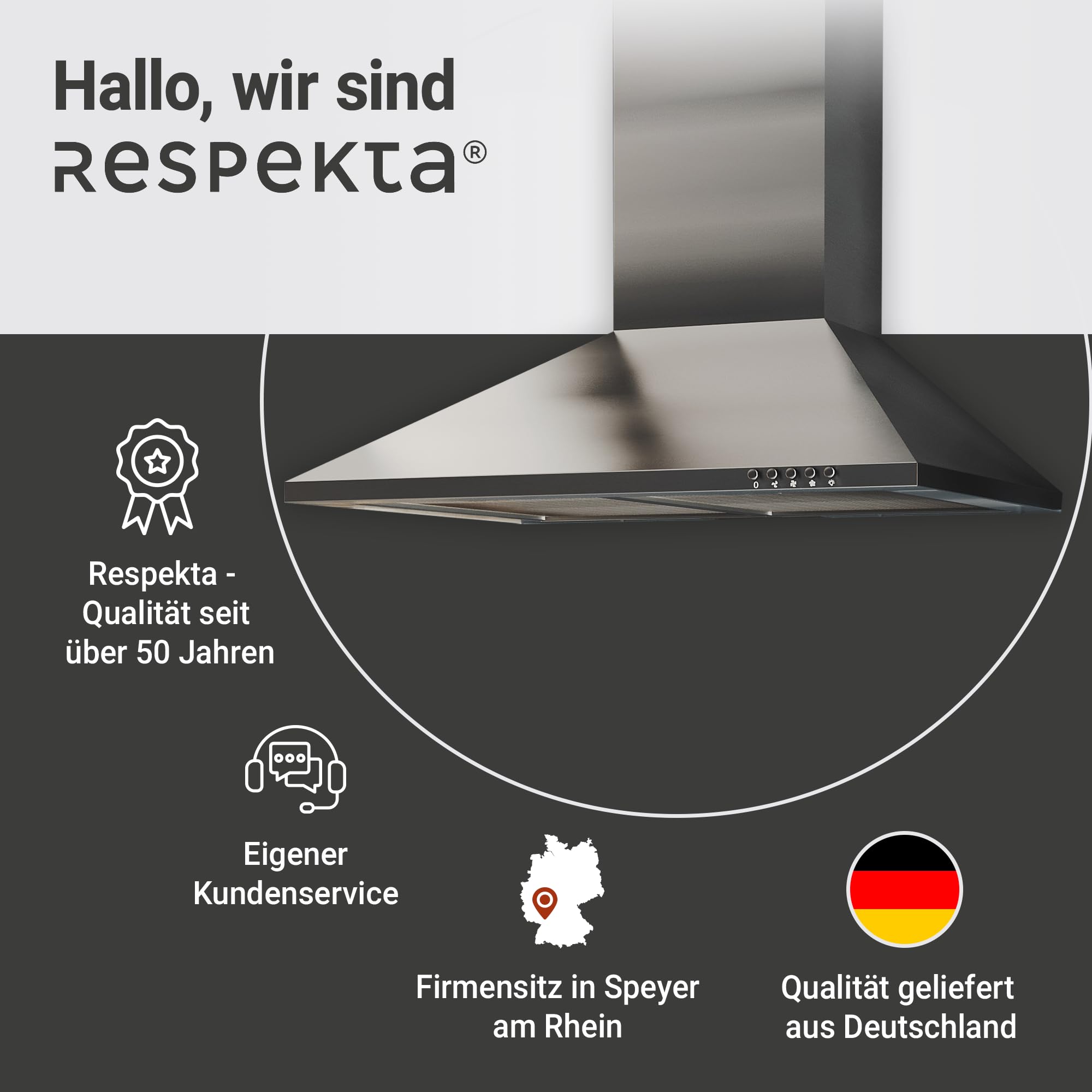 Respekta Dunstabzugshaube 60 cm Edelstahl Abluft Umluft CH22058IX-B 59-64 dB