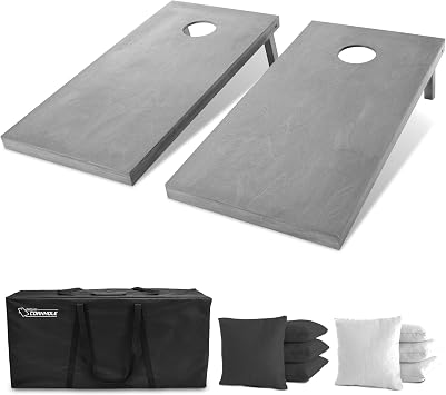 GoSports 4 ft x 2 ft Regulation Size Wooden Cornhole Boards Set with Light Gray Finish - Includes Carrying Case