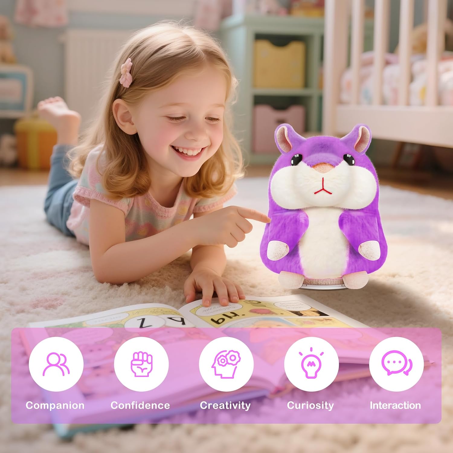 SANJOIN Kids Toddler Toys for Ages 2-4, Talking Hamster Repeats What You Say for Girls Boys, Interactive Plush Repeating Toy Gifts for 2 3 4 5 6 8 Year Old Boy Girl Birthday Gift (Purple)