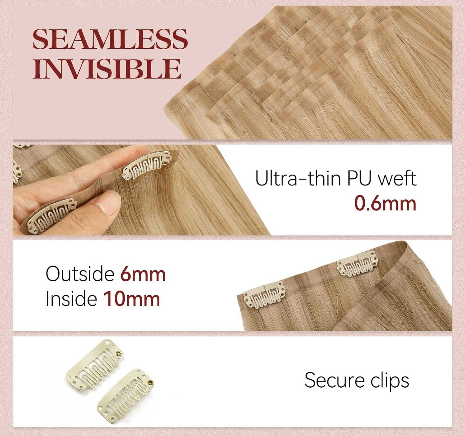 LOVELINE Seamless Clip in Hair Extensions Real Human Hair, Luxury Remy Human Hair Extensions Clip ins for Women, 14 Inch 110g 7Pcs, Light Blonde Highlighted Golden Blonde