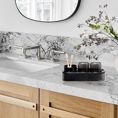 Miniatura 6 de Juego de soporte para cepillos de dientes negro, soporte de plástico para cepillos de dientes, organizador de baño, soporte para cepillo de dientes