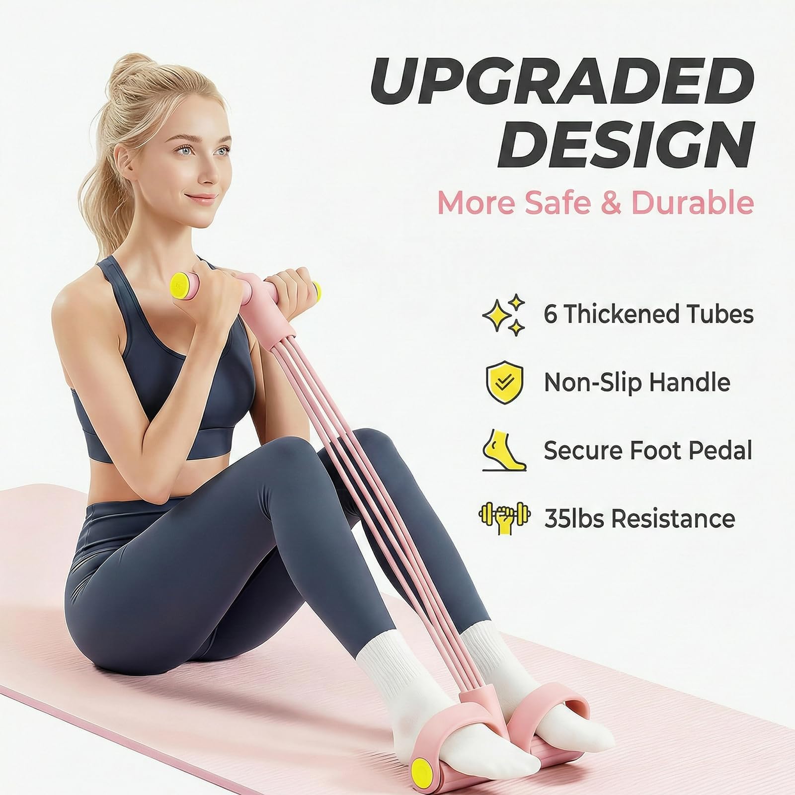 appareil de résistance à pédales, 1 pièce rose avec 6 tubulures, équipement multifonctionnel pour entraînements complets, tubes TPE pour tous les poids