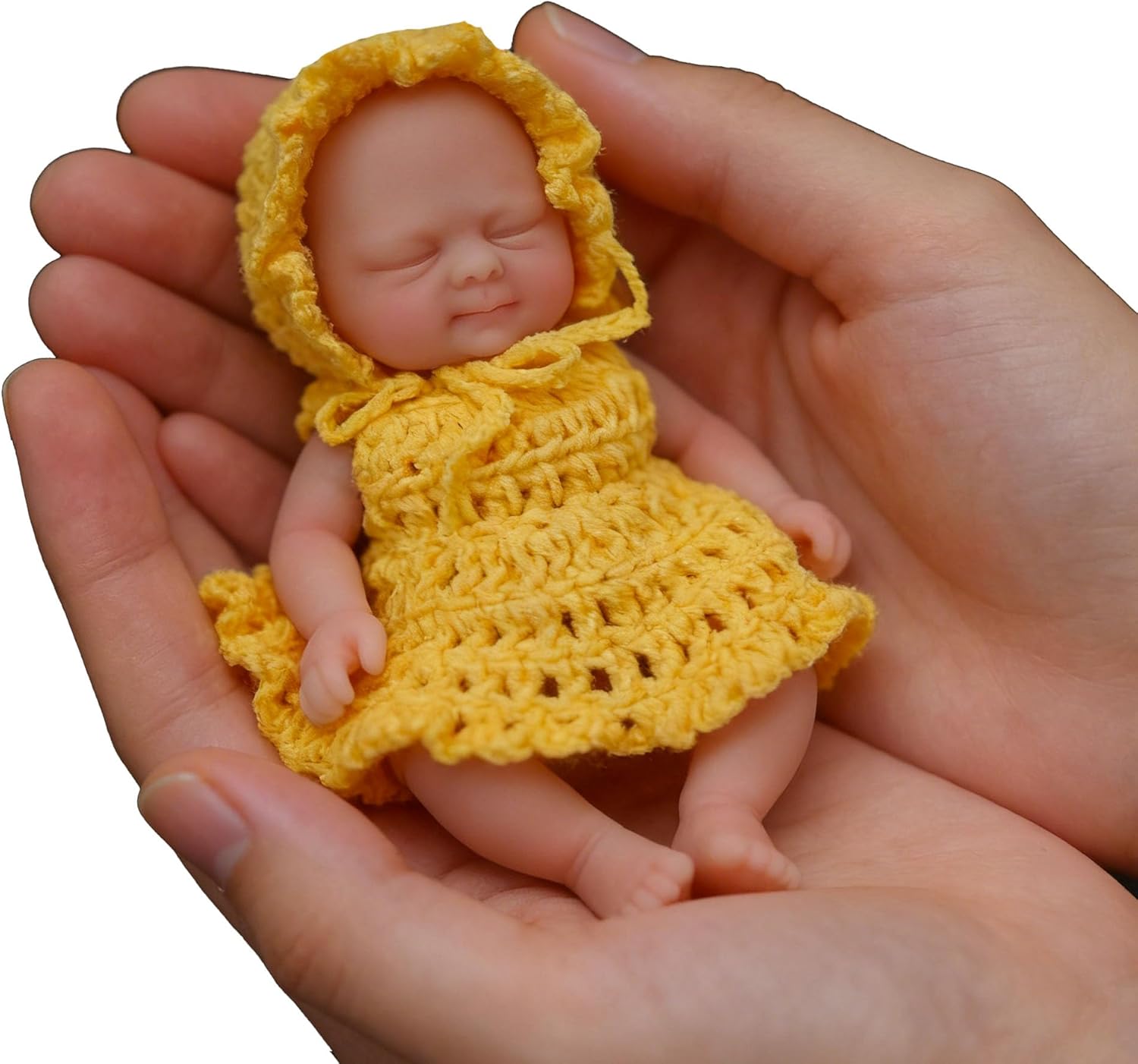 Mire & Mire Reborn Baby Dolls 4.5 "Girl Miniature Sleeping Full Silicone Mini Baby Dolls with Feeding Accessory Lifelike Soft Baby Doll -Yellow
