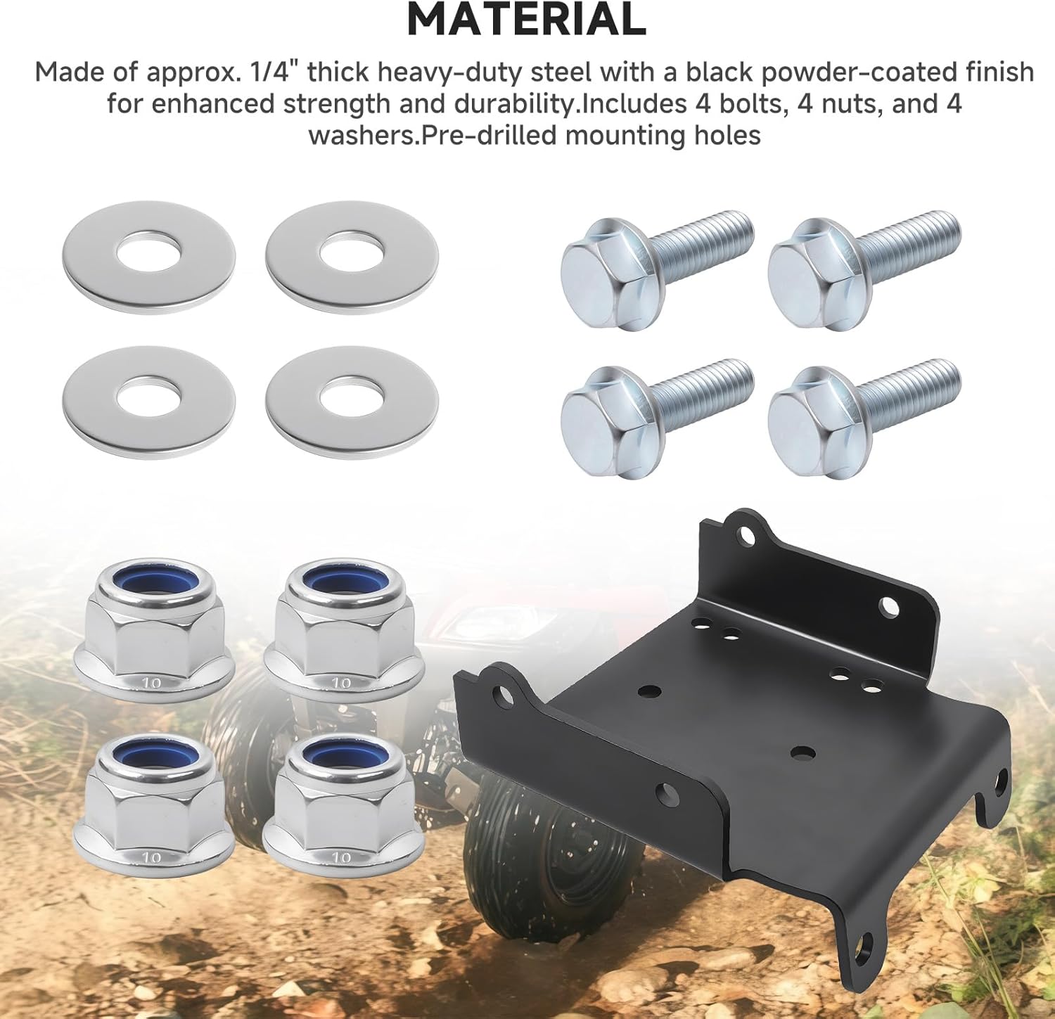 ATV Winch Mounting Bracket Kit Compatible with Suzuki King Quad 450/500 AXi/700/750 Winch Mount, Fits 2000–3600 lb Winches, 4.875" Fairlead, Standard 4-Hole 4 7/8"x 3"& 2-Hole Mounting Plate