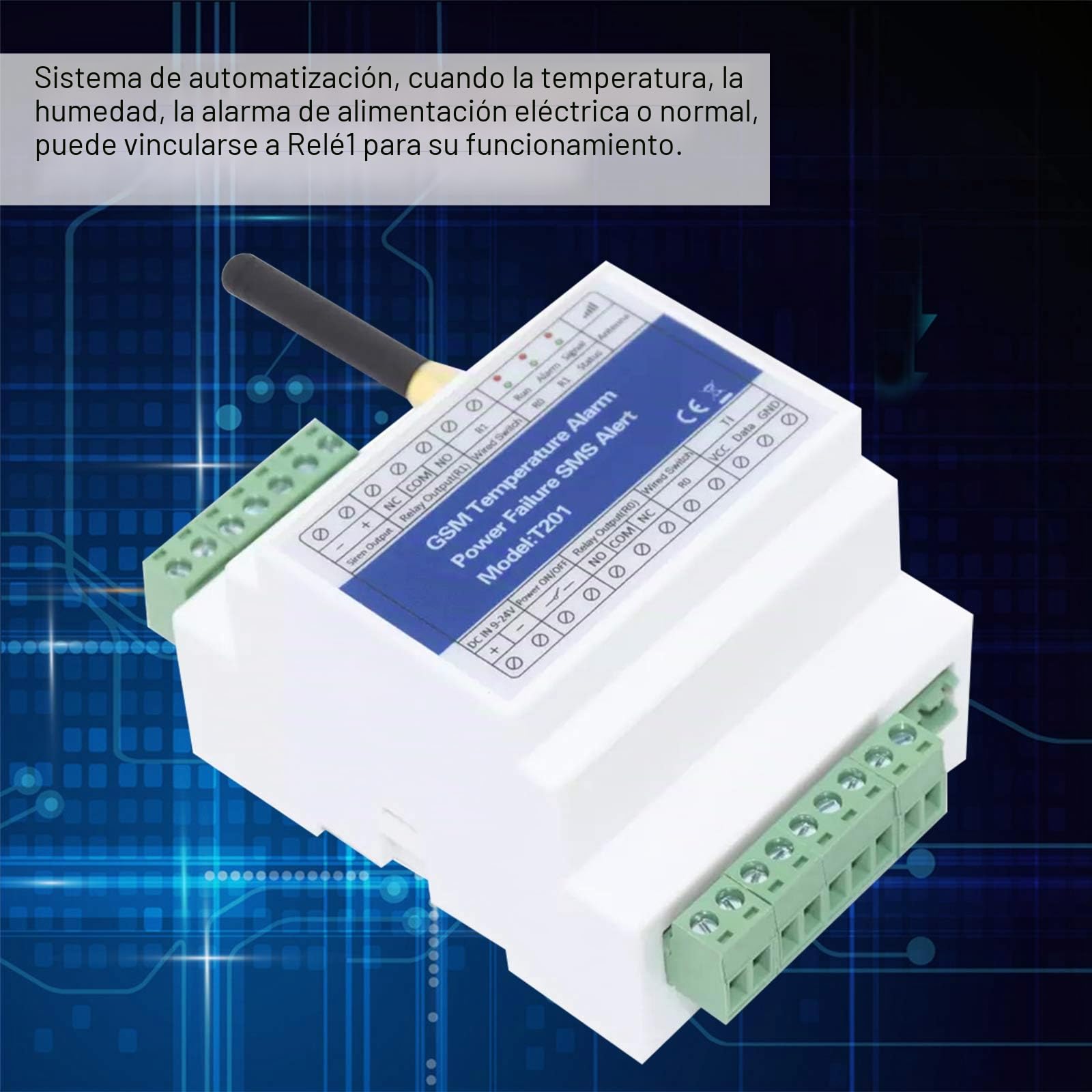 Controlador de acceso de interruptor de relé remoto GSM T201 alarma de temperatura GSM 2G/3G/4G del estado de la mentación Fallo de corriente, alarma SMS 2 sensor de temperatura de