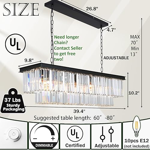 Miniatura 9 de Lámpara de araña de cristal cromado L39 '' rectangular moderna lámpara de comedor lámpara rectangular colgante de techo para isla de cocina sobre