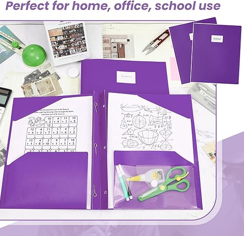 Miniatura 4 de Carpetas de plástico con 2 bolsillos adicionales, 24 piezas, con 2 bolsillos, resistentes con puntas, sujetadores y etiqueta para escribir para la