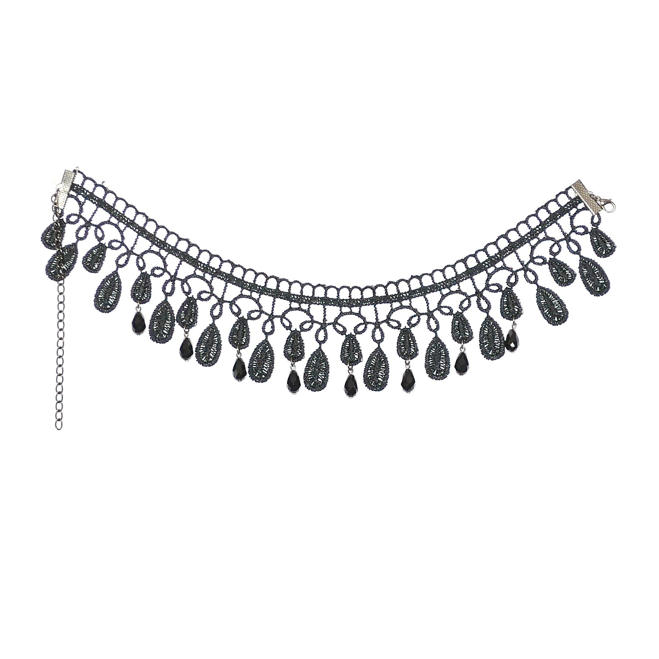 Black Crochet Beaded Vintage Victorian Gothic Steampunk Style Choker Necklace.
