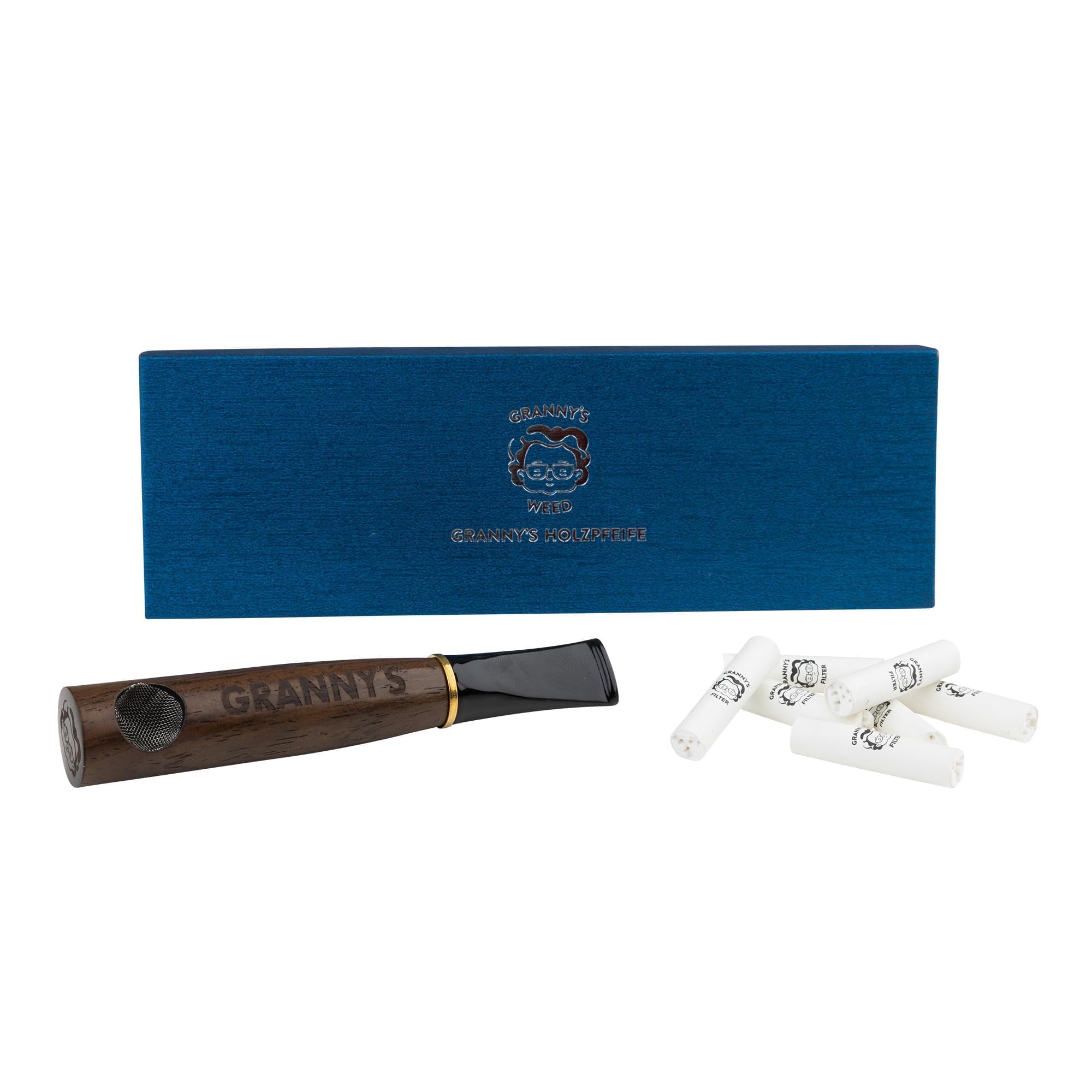 Granny's Premium Holzpfeife aus Nussbaum | 9 mm Filtereinsatz | Handgefertigt | Schmales Mundstück | Geschenkbox | inkl. 6 Aktivkohlefilter