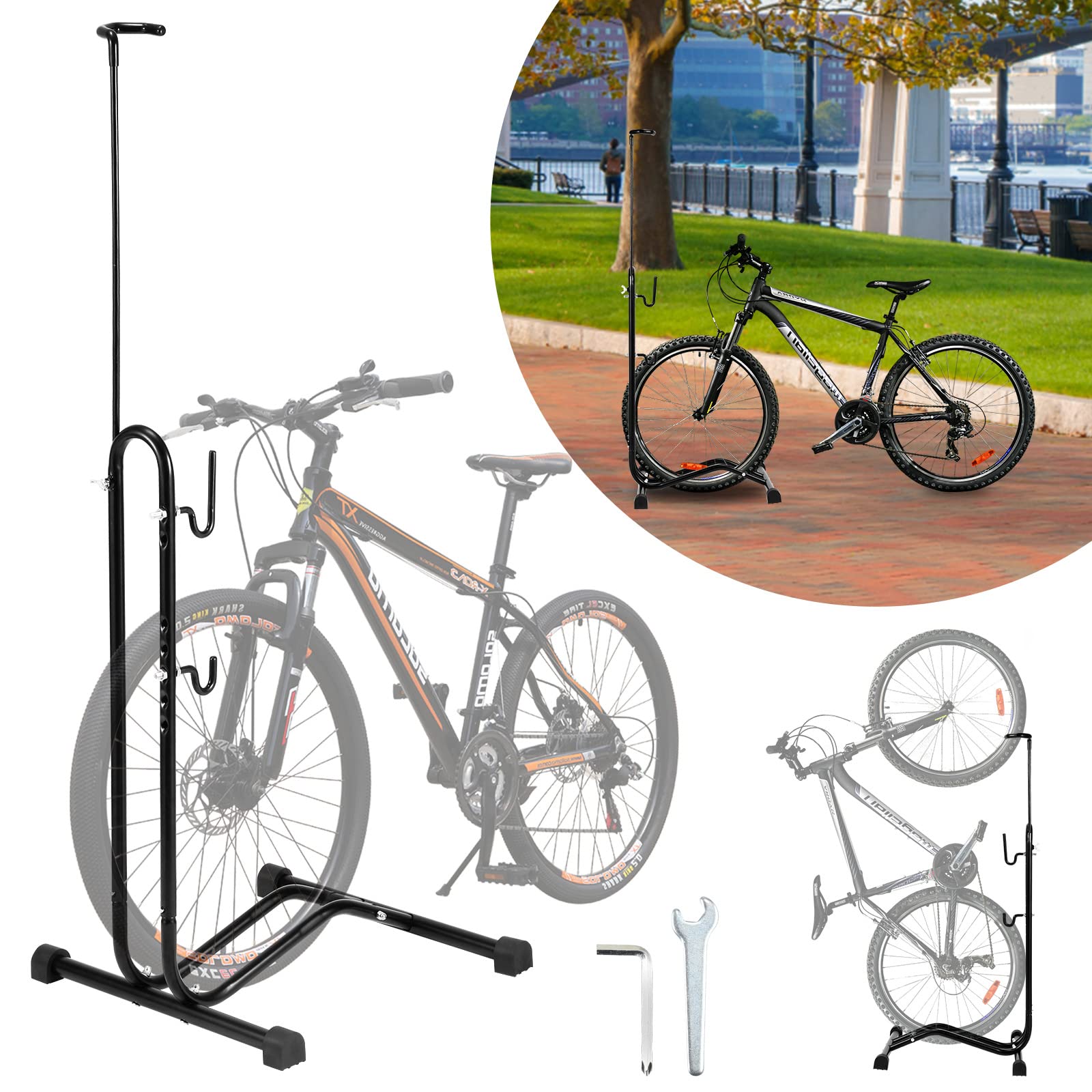Soporte para bicicleta 3 en 1 (20 a 27.5 pulgadas, altura ajustable, adecuado para rueda delantera o trasera
