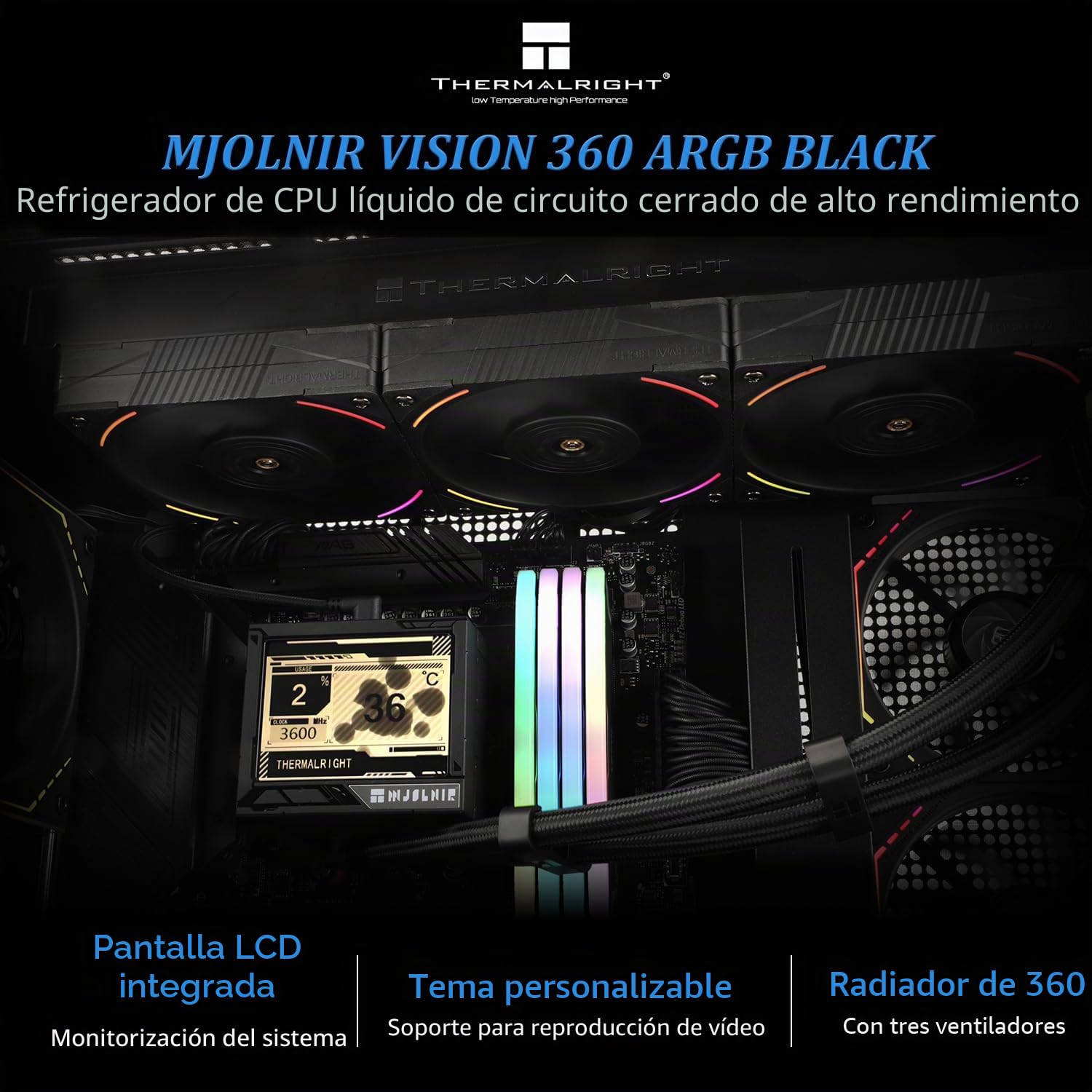 Thermalright Mjolnir Vision 360 - Ventilador CPU AIO con pantalla LCD IPS (320 x 240, AM5&LGA 1700/1851, refrigeración de agua 360)