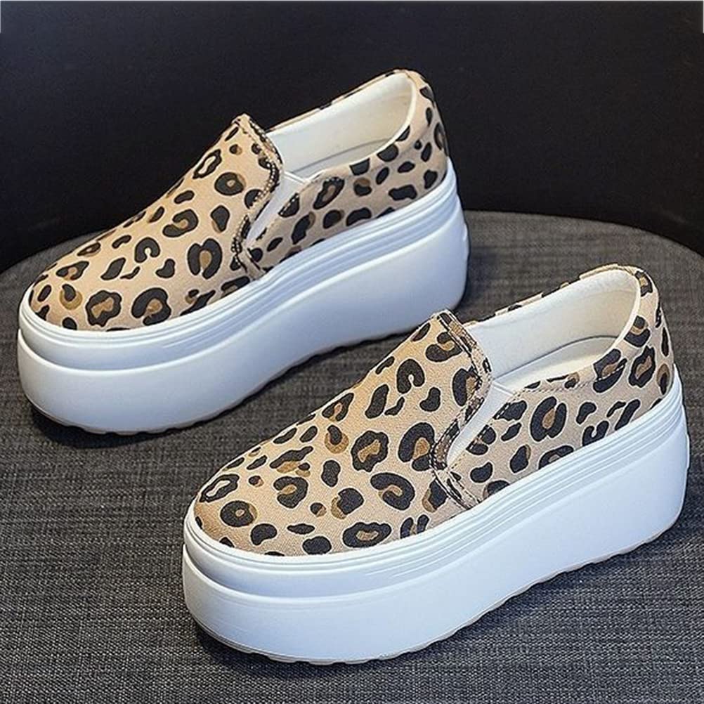 Sin Cordones Trainers Mujer Lona Plataforma Plimsolls Leopard Print Hidden Heel Casual Zapatos Vulcanizados Elegantes Zapatillas