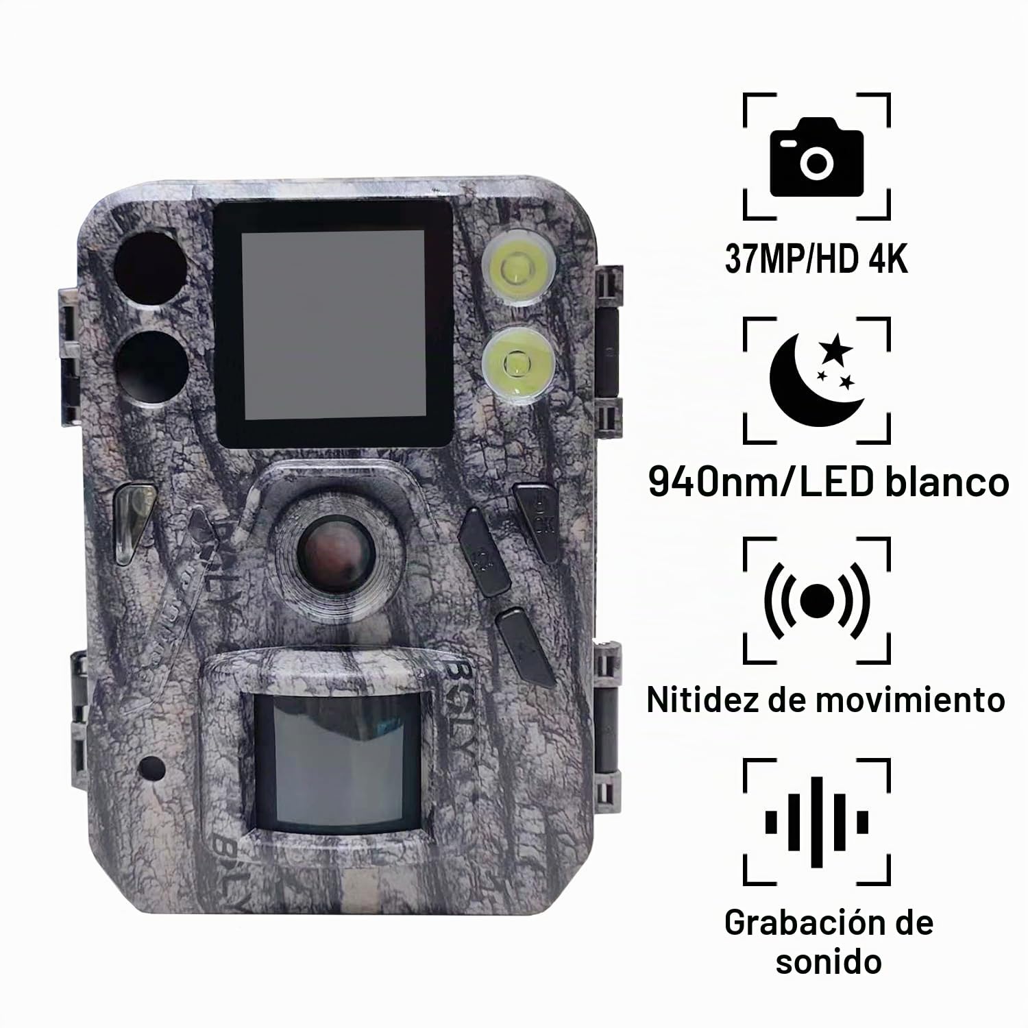 BolyGuard Cámara de caza 4K 37MP – Visión nocturna con fotos en color y vídeos, 940 nm infrarrojo invisible, disparador de 0,7 s, alcance de 100 pies, incluye 2 años de garantía SG520-Plus