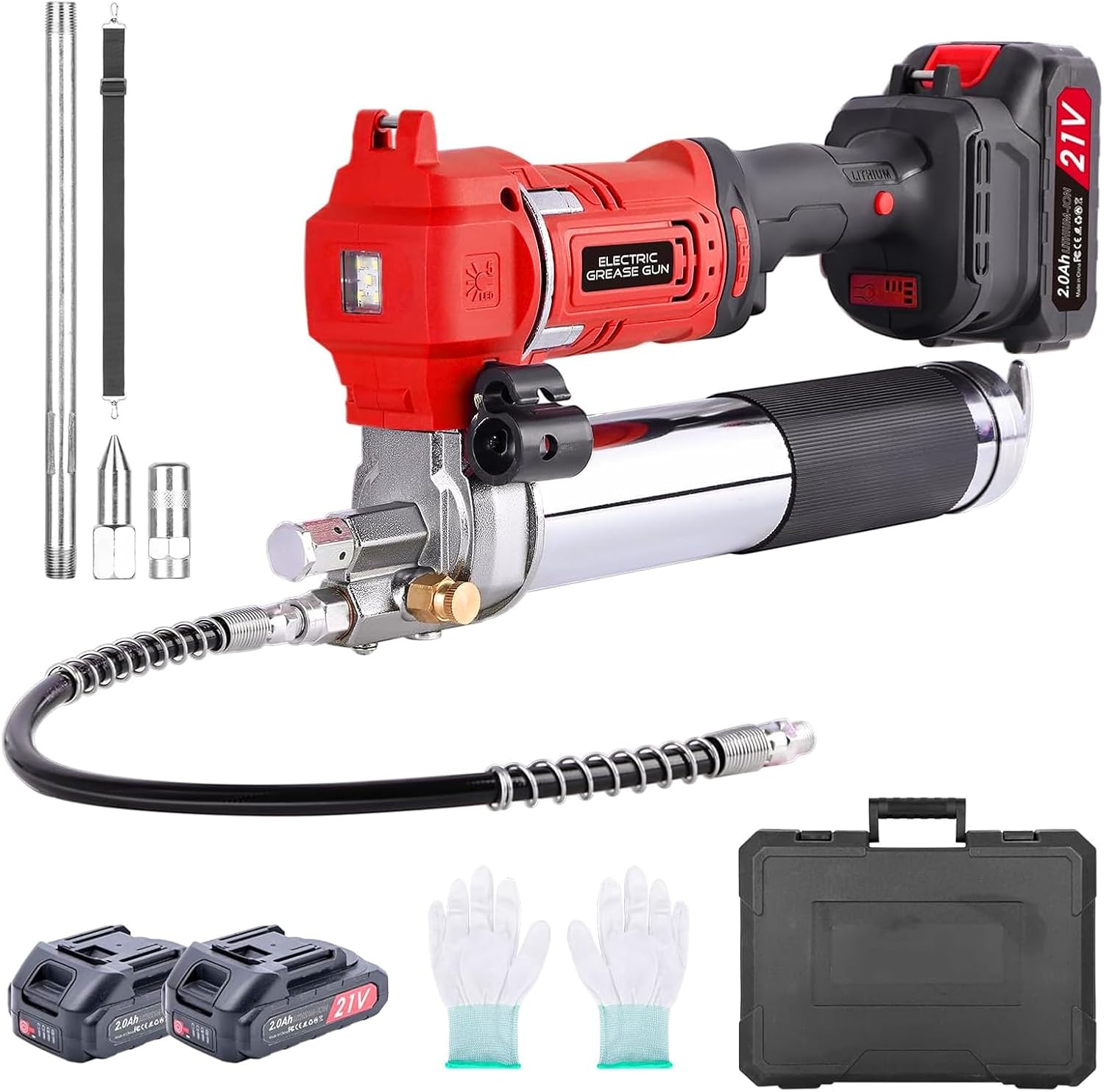 Grease Gun Battery Powered for Truck: 10000 PSI Electric Grease Gun with 2 Batteries and Charger, 600CC Heavy Duty Cordless Grease Gun with LED Light for Trailer, Car Boat Machinery Maintenance
