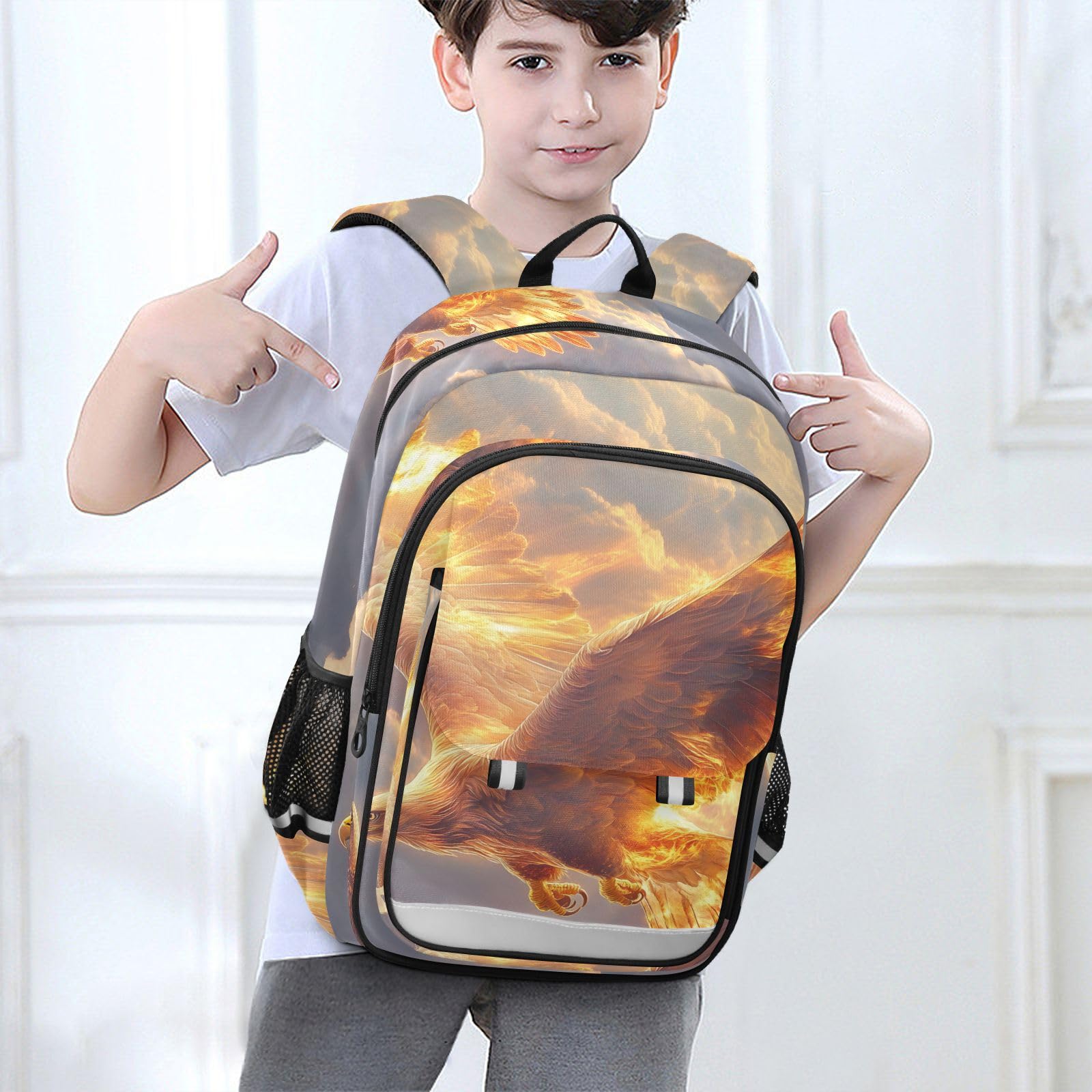 Mnsruu Laptop-Rucksack, 15,6 Zoll, Motiv: Adler, die durch Flammen fliegen, Schultasche für Teenager, Mädchen, leichter Reiserucksack für College-Arbeit, 45 x 33 x 17 cm