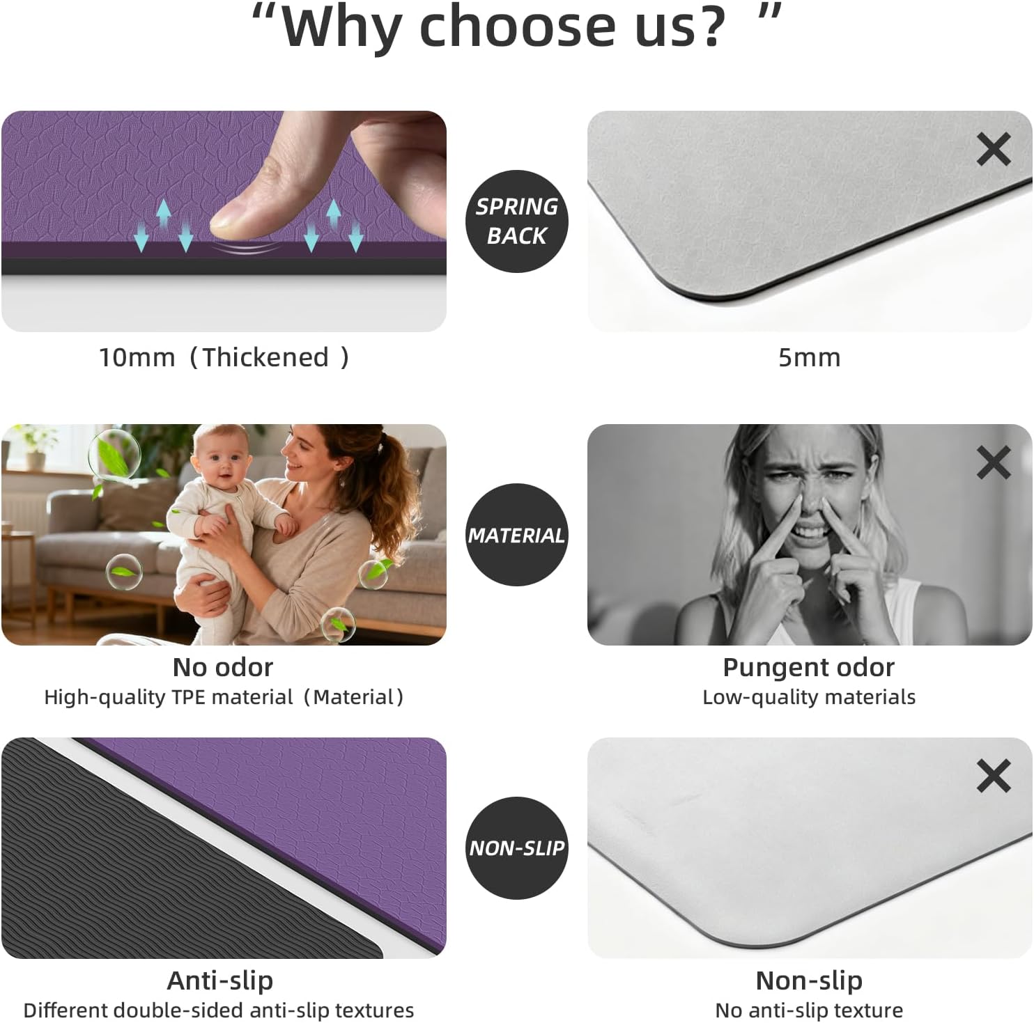 Yoga Mat Thick(10mm) Exercise Mat Non Slip Anti-tear,72"x35" Extra Large Pilates Mats for Home Workouts, Gym & Floor Stretching with Carrier Strap - Image 3