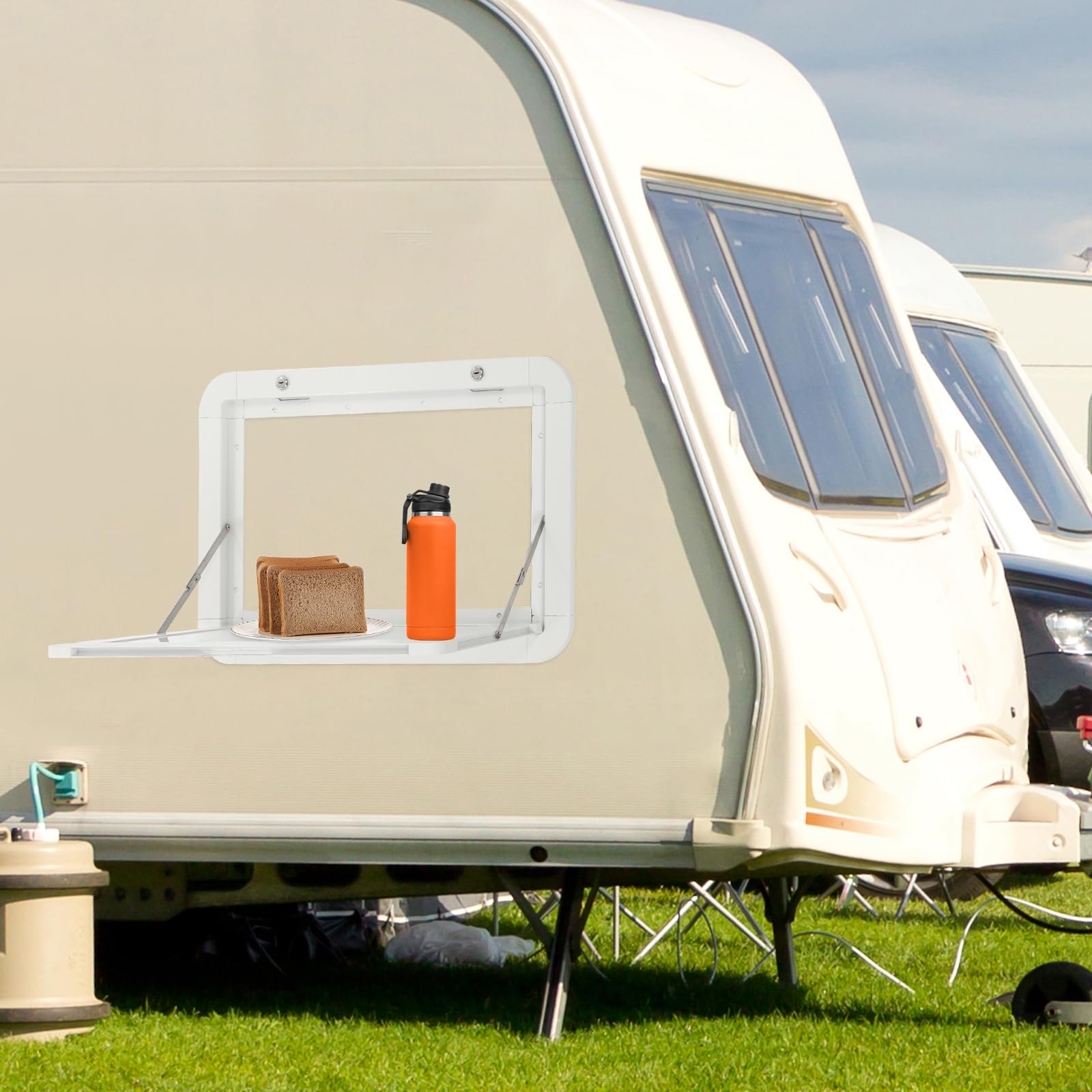 Mesa de picnic plegable para autocaravana, montaje en pared, con caja de mesa de aleación de aluminio, ideal para exteriores, 600 x 420 mm (blanco)