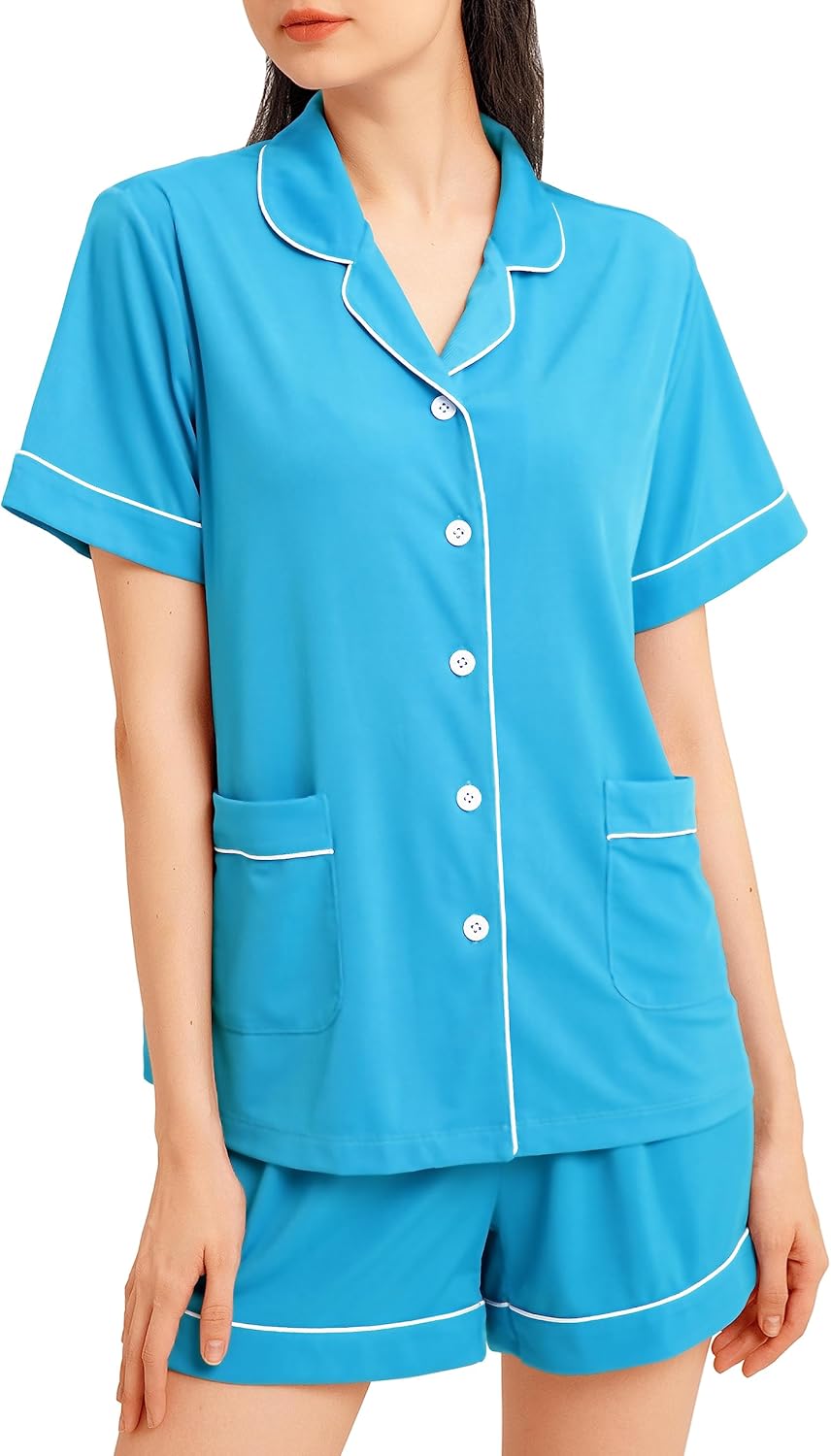 Guunify Womens Matching Button Up Pajama Pajamas Shorts Units for Ladies