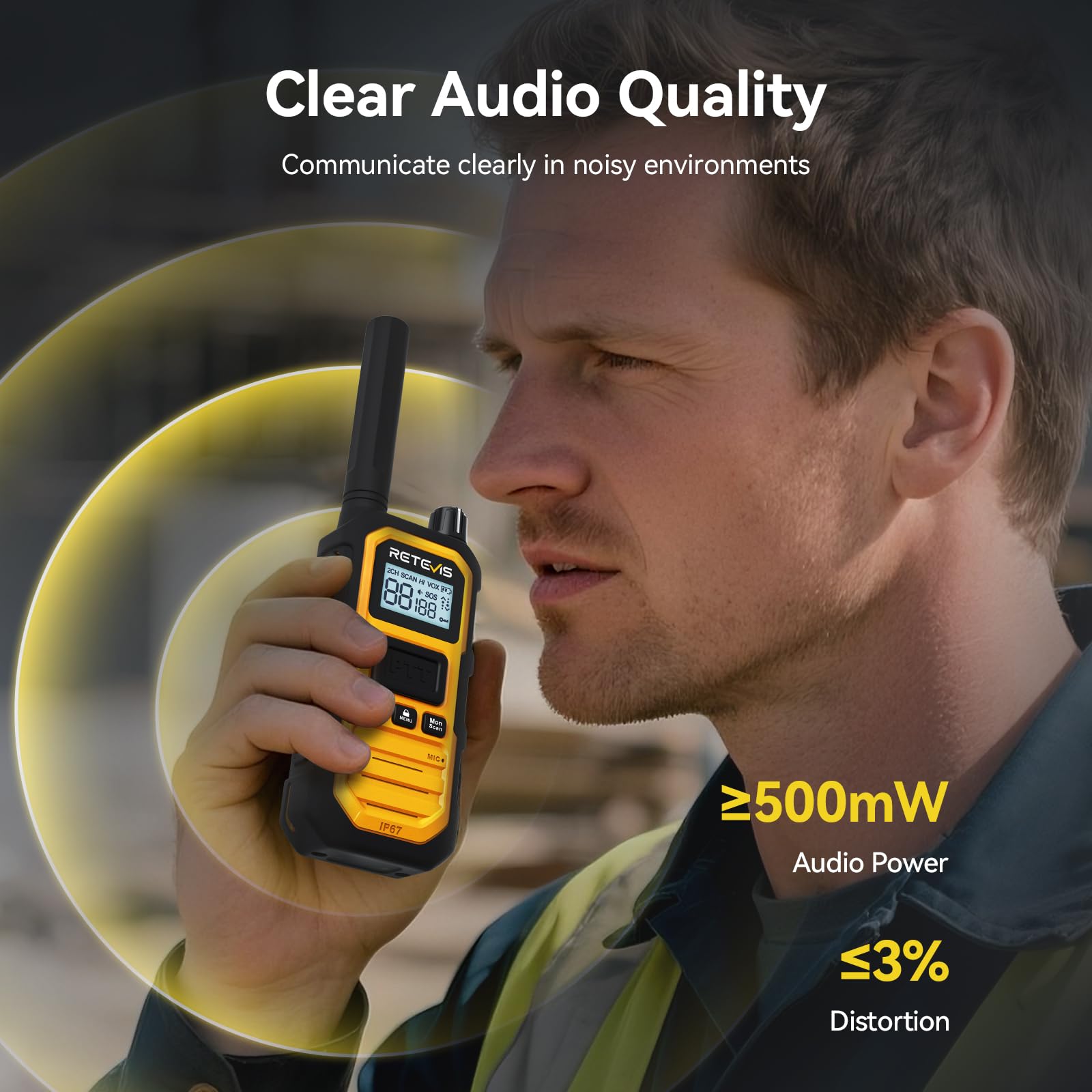 Retevis RB648Plus Funkgerät mit Großer Reichweite, Walkie-Talkie Baustellen | IP67 wasserdichte Handfunkgerät Set mit 10-Wege-Ladegerät, 2000mAh, Gruppenruf, VOX, (10 Stück, Gelb)