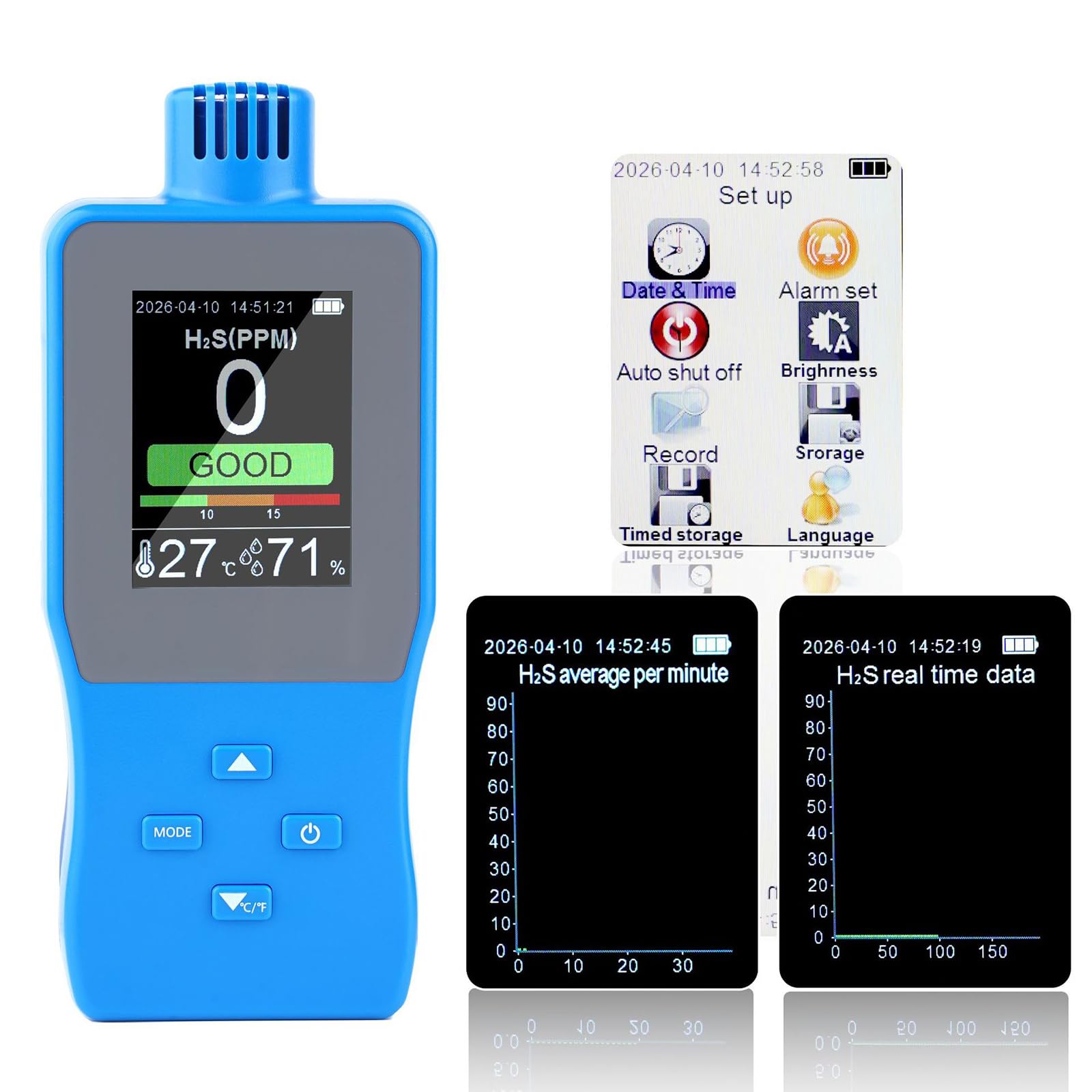 Monitor de de hidrógeno y azufre compactado con baterías de 36 de duración para operaciones de rescate en minería y emergencias Uso en refinerías de petróleo y plantas químicas Probador de