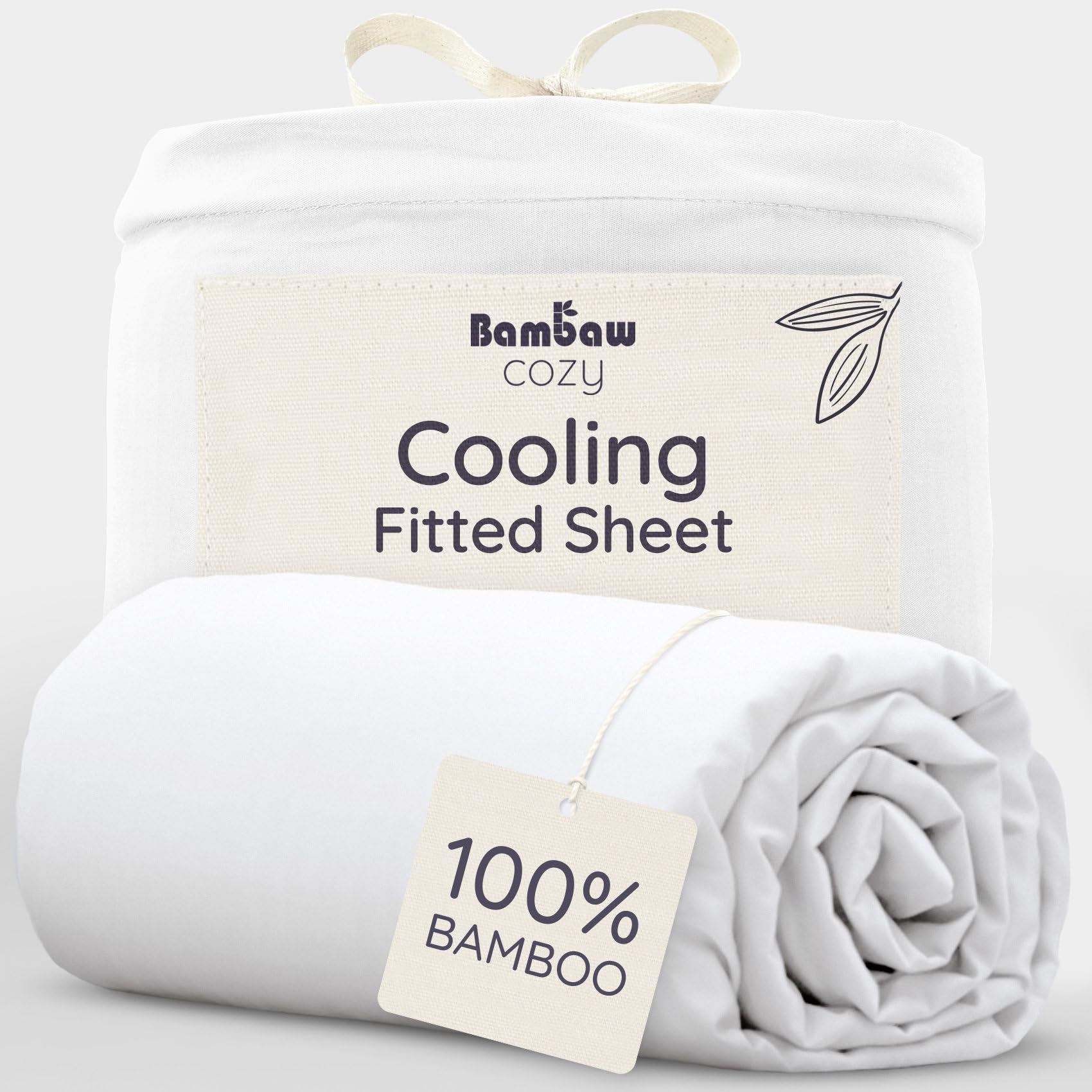 Bambaw White Bamboo Fitted Sheet Super King Size 180X200 Cm, Deep Pocket 35 Cm, Luxury Hotel Quality Sheets, 100% Bamboo Cooling Bed Sheets, Anti Allergy Super Soft Bedding, Super King Size Bedding (White)
