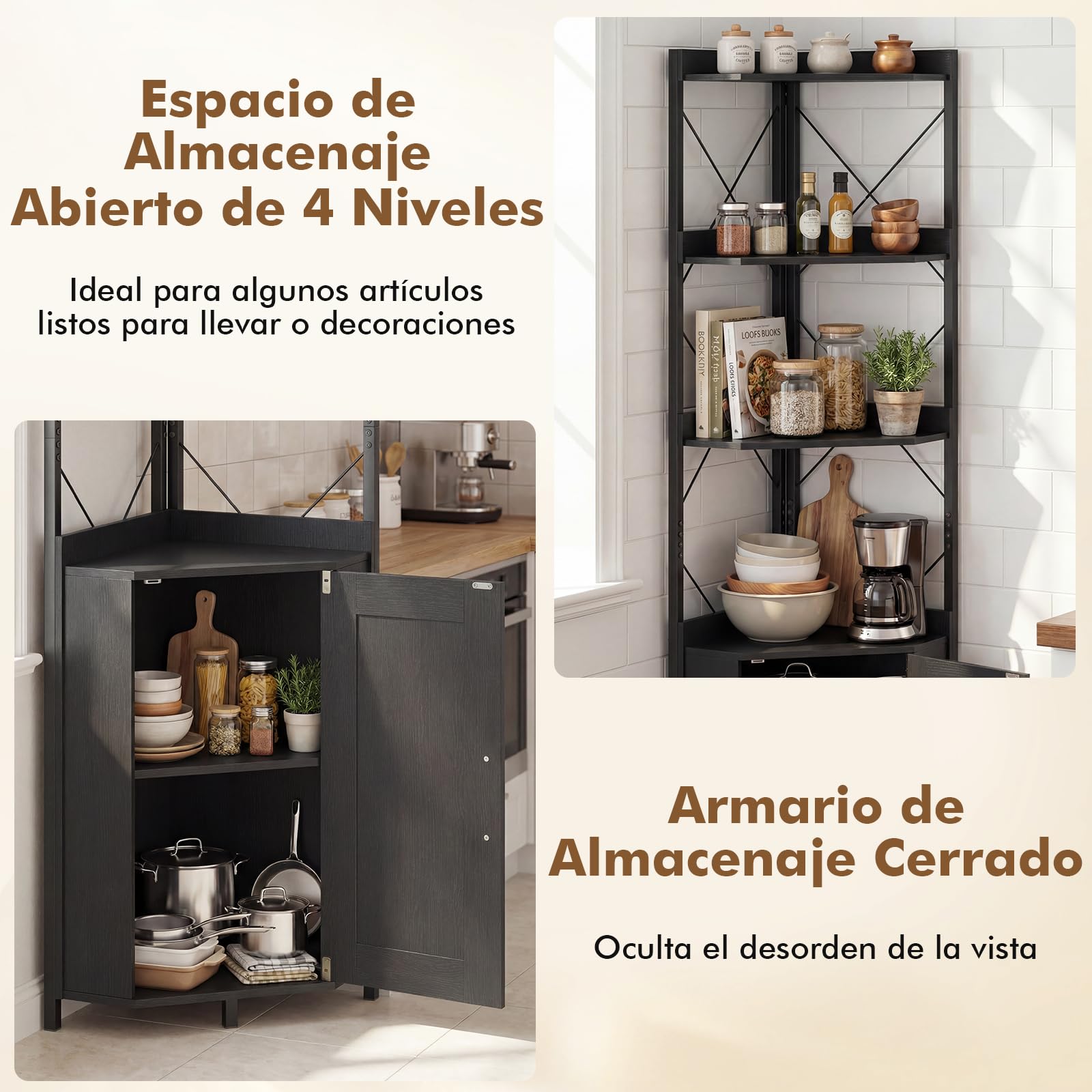 COSTWAY Estantería Esquinera de 5 Niveles, Armario Esquinero con Puerta, Estantería Librería Salón Oficina Dormitorio, 38 x 38 x 180 cm, Industrial (Negro)