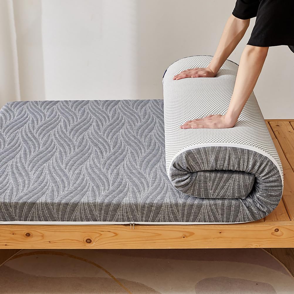 5/8 cm Thick Roll-Up Camping Mattress, Memory Foam Portable Futon Mattress Roll-Up Floor Mattress for Camping Bed, Car Sofa Guest Mattress for Indoor and Outdoor Use,Gray5cm,150 * 190cm