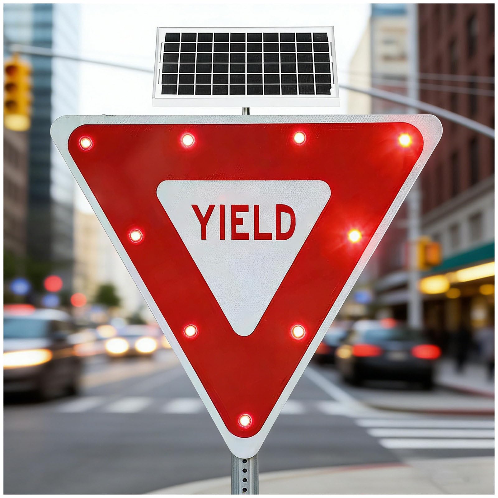 Cielobloen Multicolor Solar Powered Led Yield Sign – 24X24 / 28X28 Inch, Luminum Yield Road Warning Signs, Engineer Grade Reflective Material, Ip65, With Fixed Accessories, For Driveways & Roads 24"