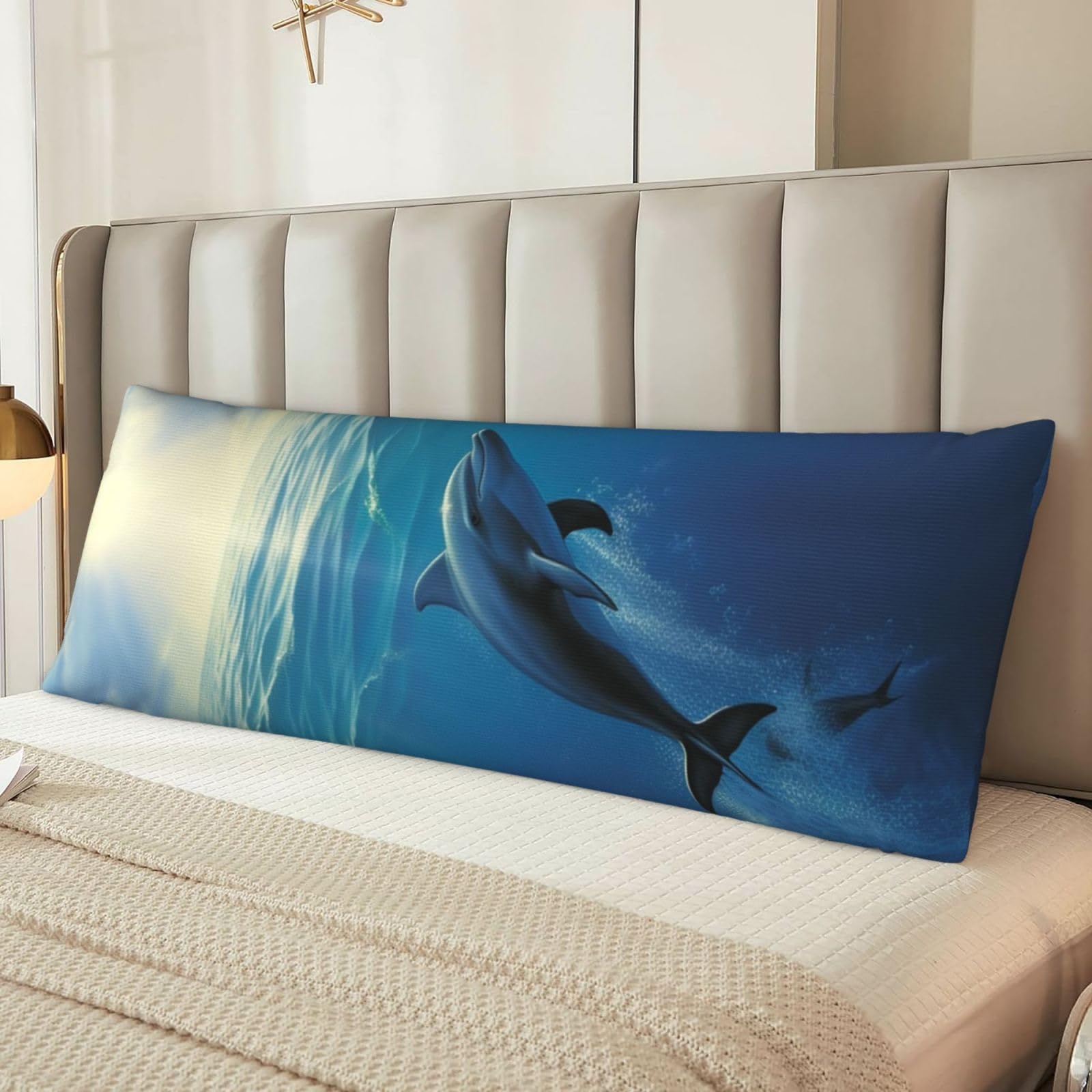 Dolphin Body Pillow Case Cover, Microfiber Long Pillow Cases, Ultra Soft and Cozy Plush Body Pillowcase Decorative Long Bed Pillow Cover for Sleeping 20x54 Inches