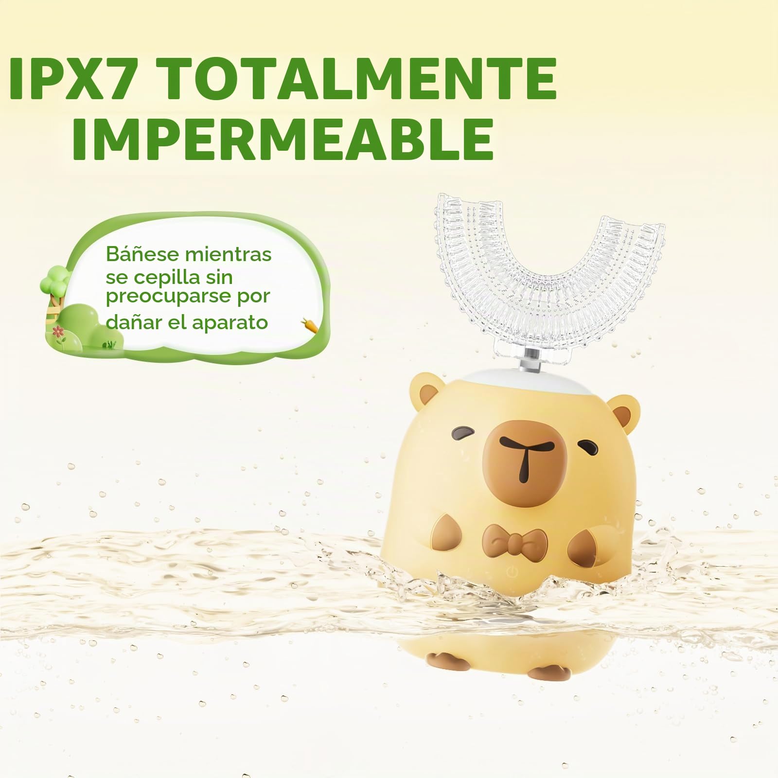 Cepillo de dientes eléctrico para niños en forma de U, con 6 cabezales de cepillo, limpieza de boca completa, cepillo de dientes automático sónico para niños pequeños con IPX7 impermeable