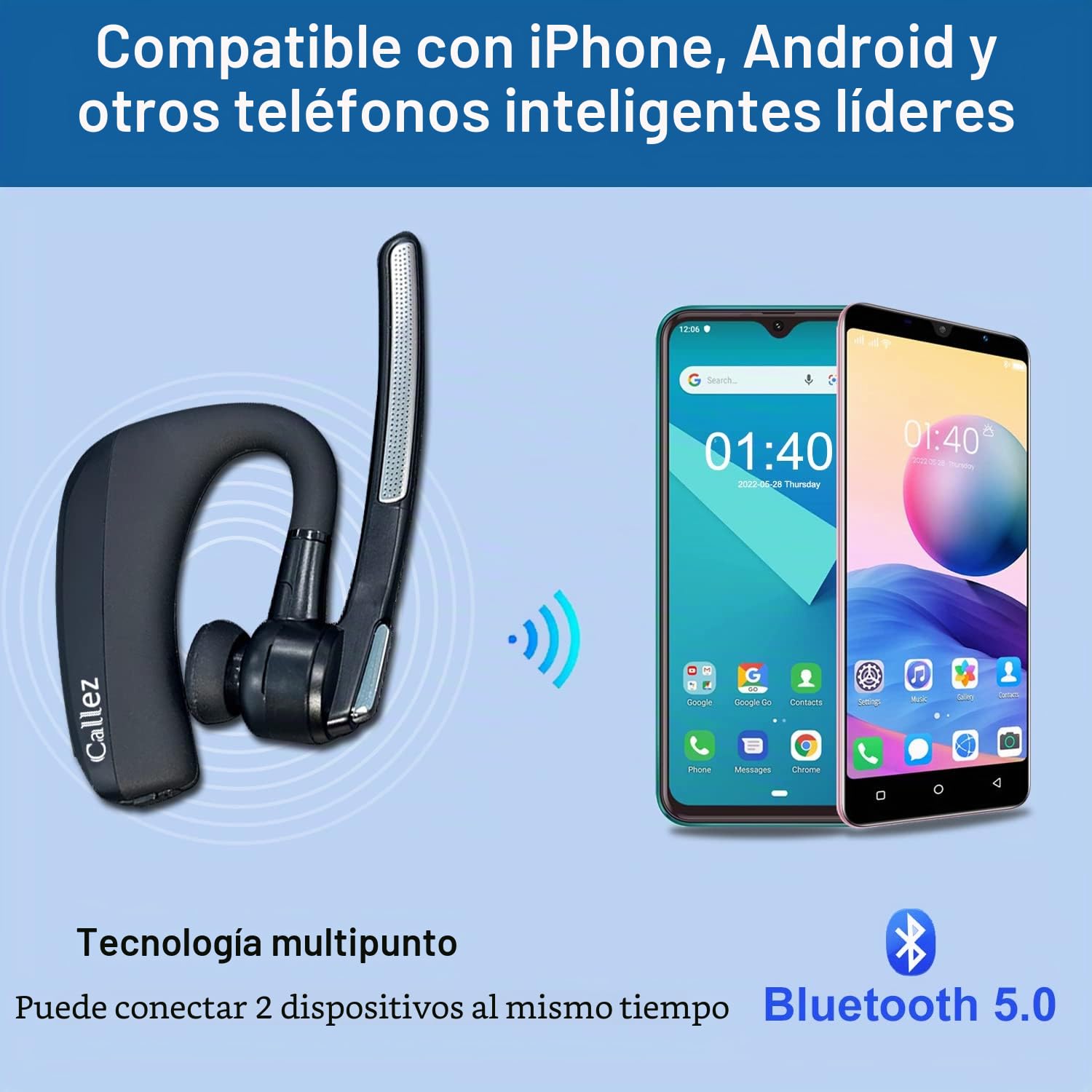 Auriculares Bluetooth con CVC8.0 Doble Micrófono Cancelación de Ruido, Auricular Bluetooth Inalámbricos Pinganillo V5.0 para Móvil iPhone Samsung Conducción Oficina Negocios, Chat Claro