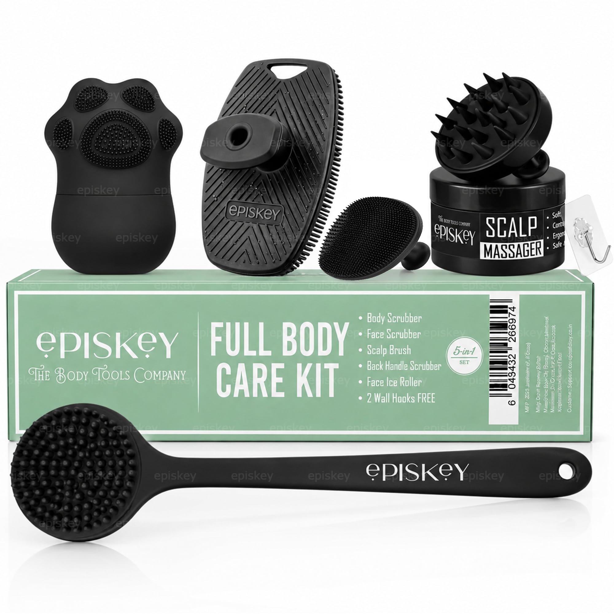 Episkey Soft Silicone Back Scrubber Long Handle Bath Brush + Body Scrubber Bath Brush + Scalp Massager for Hair + Face Scrubber Brush + Ice Face Roller Combo, Super-Exfoliating & Lathering Body Scrubber, Shower Brush | BPA-Free | for Men and Women (With A Free Hook 2-pic)-image-29
