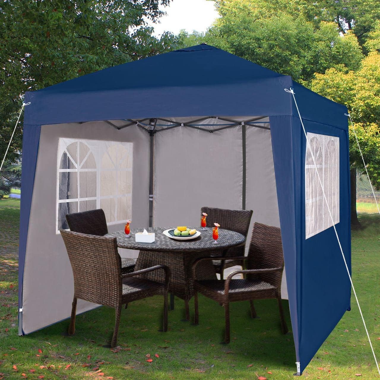 Pop-up Gazebo 2m x 2m With Sides Silver Protective Layer Waterproof Marquee Canopy (WS) (Navy Blue)