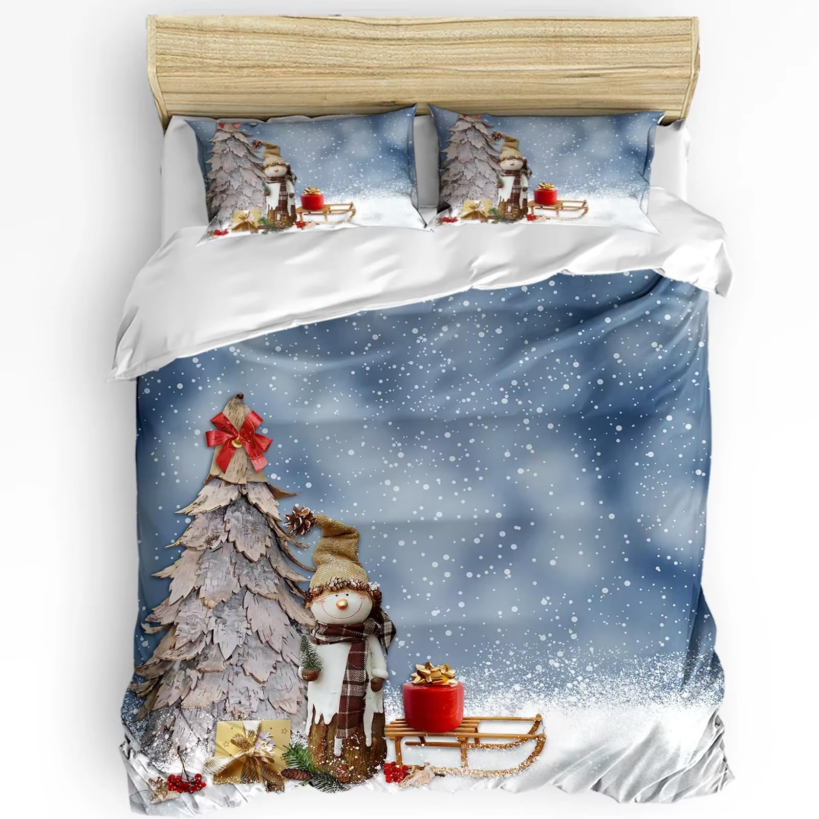 Housse de couette Noël enfants facile d'entretien lit double bleu doux